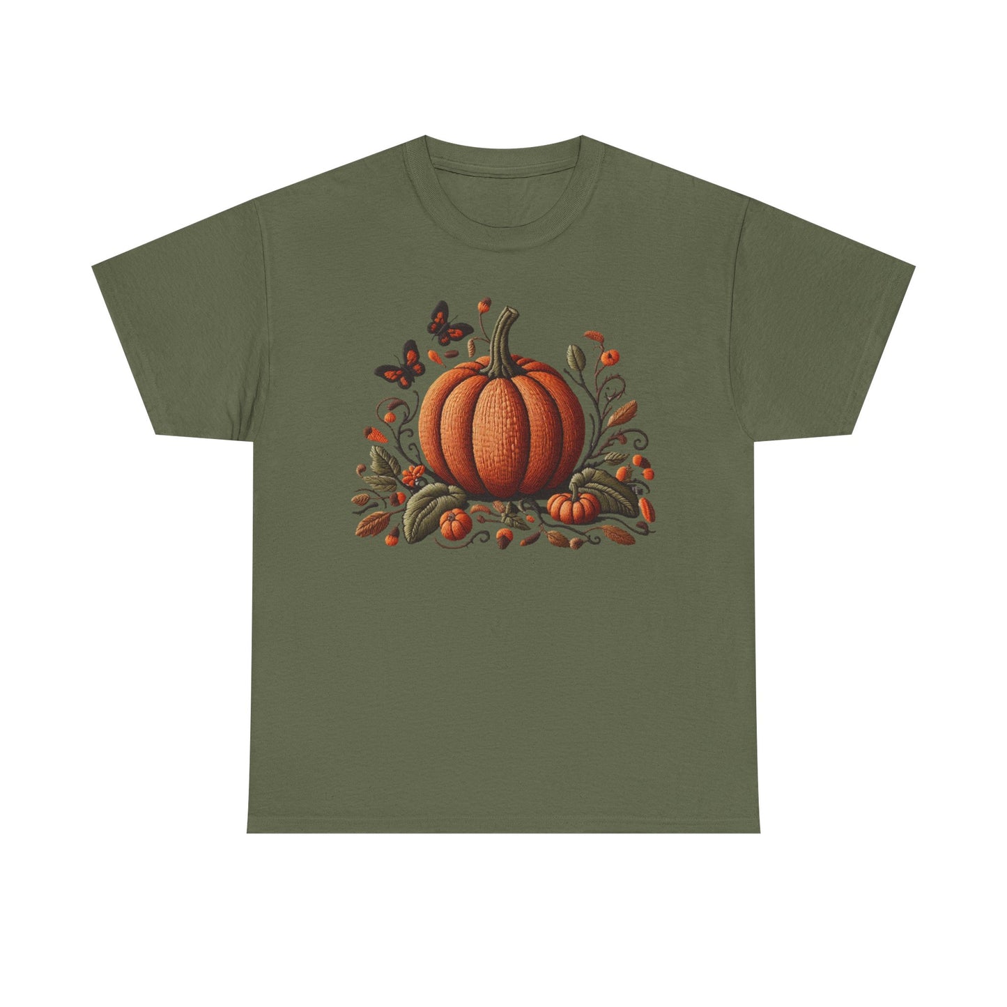 Pumpkin & Botanical Bliss โ Autumnโs Cozy Charm ๐๐ - Autumn Pumpkin Tee, Fall T-Shirt, Halloween Shirt, Thanksgiving Gift, Unisex Heavy Cotton Tee