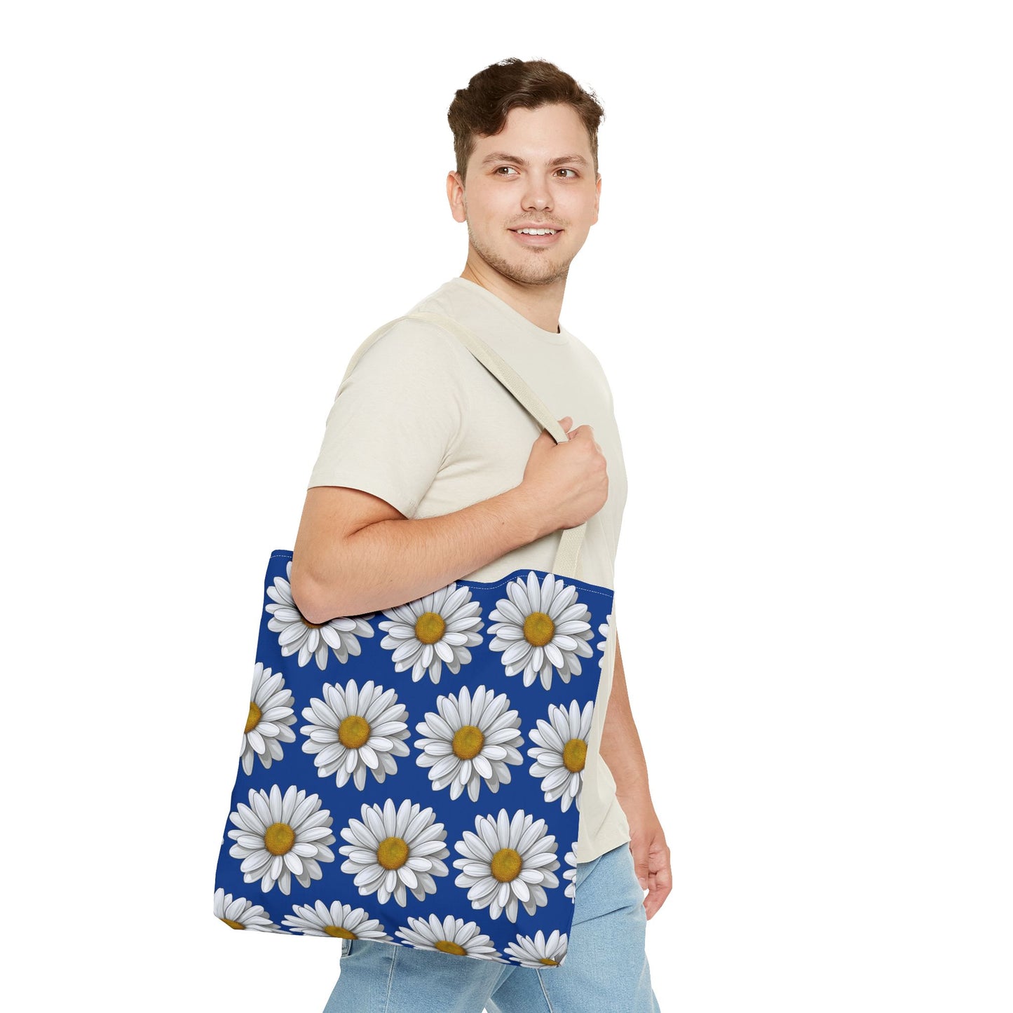Daisy Tote Bag - White Floral Design Summer Fashion Accessory