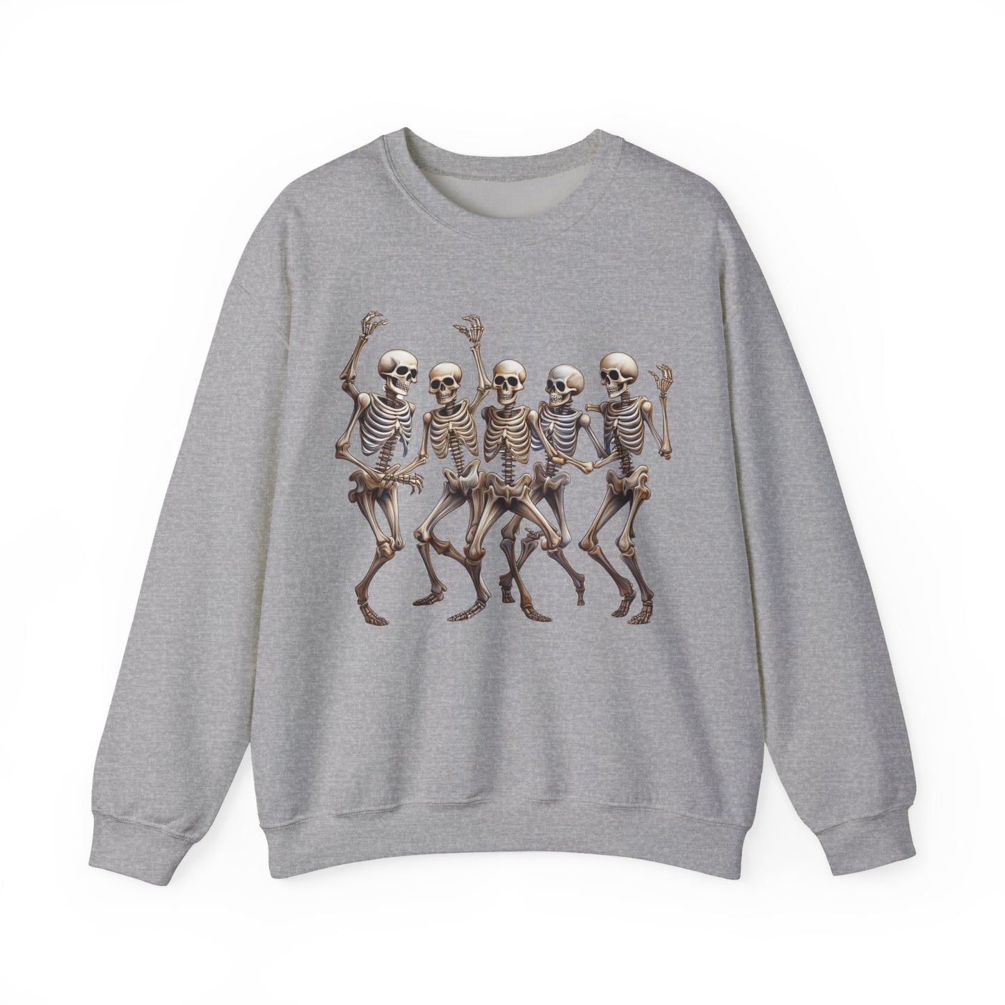 "Celebrate Life with Dancing Skeletons – Bold Apparel & Mugs that Spark Joy" - Halloween Skeleton Dance Crewneck Sweatshirt, Unisex Sweatshirt, Fall Fashion, Spooky Season Apparel, Gift for Halloween Lovers