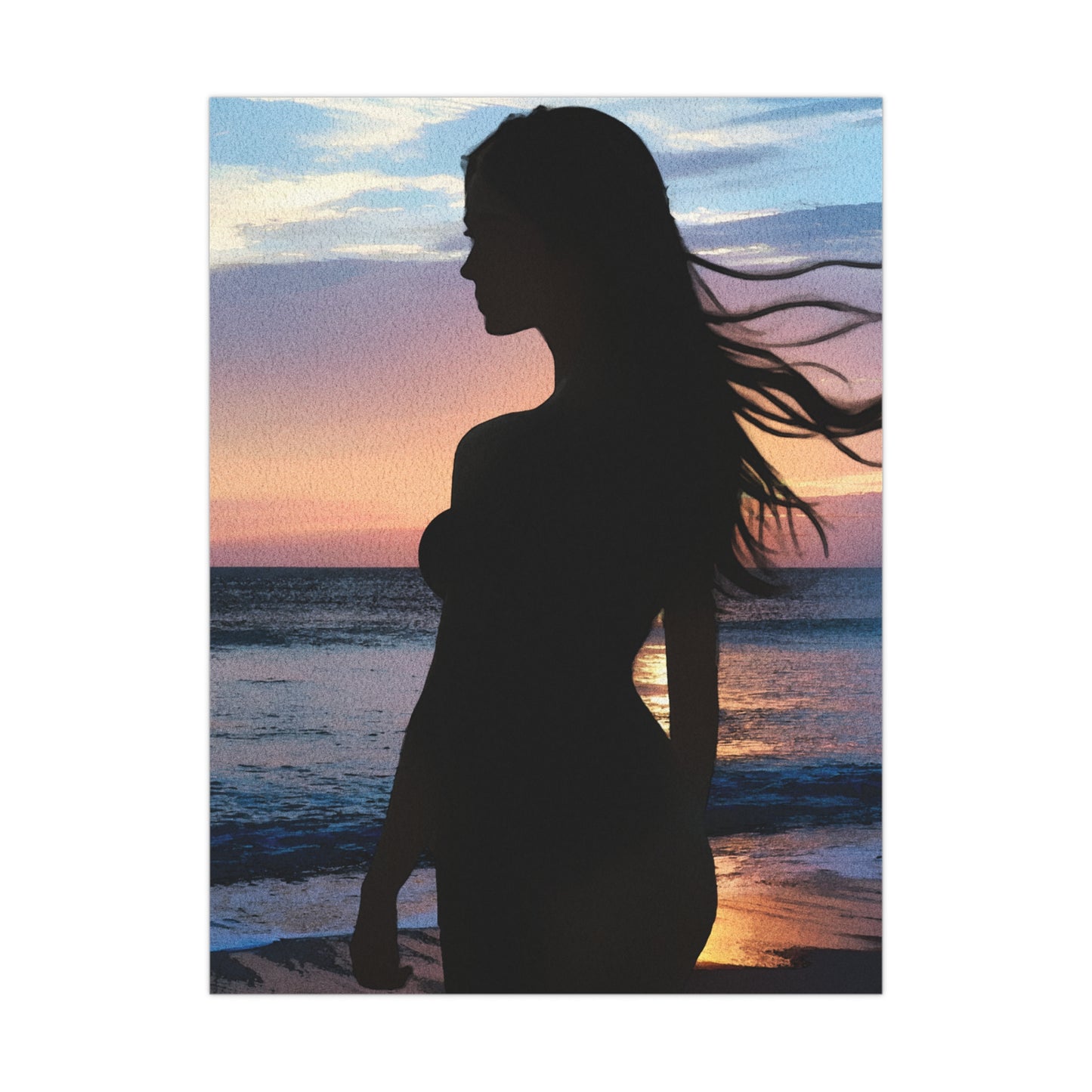 Whispers of the Horizon – Serene Silhouette at Sunset Capturing Peace, Beauty, and Timeless Grace - Silhouette Beach Matte Poster, Wall Art, Home Decor, Aesthetic Print, Artistic Decoration