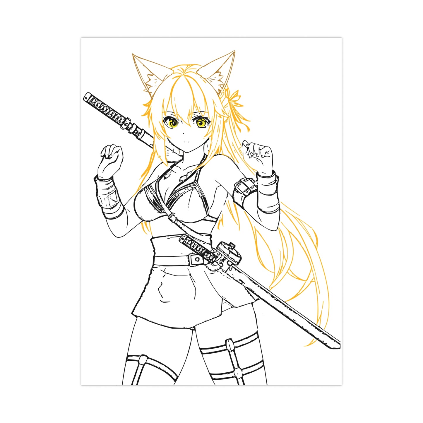 Poster: Anime Cat-Eared Blade Warrior Power - Fantasy Anime Art