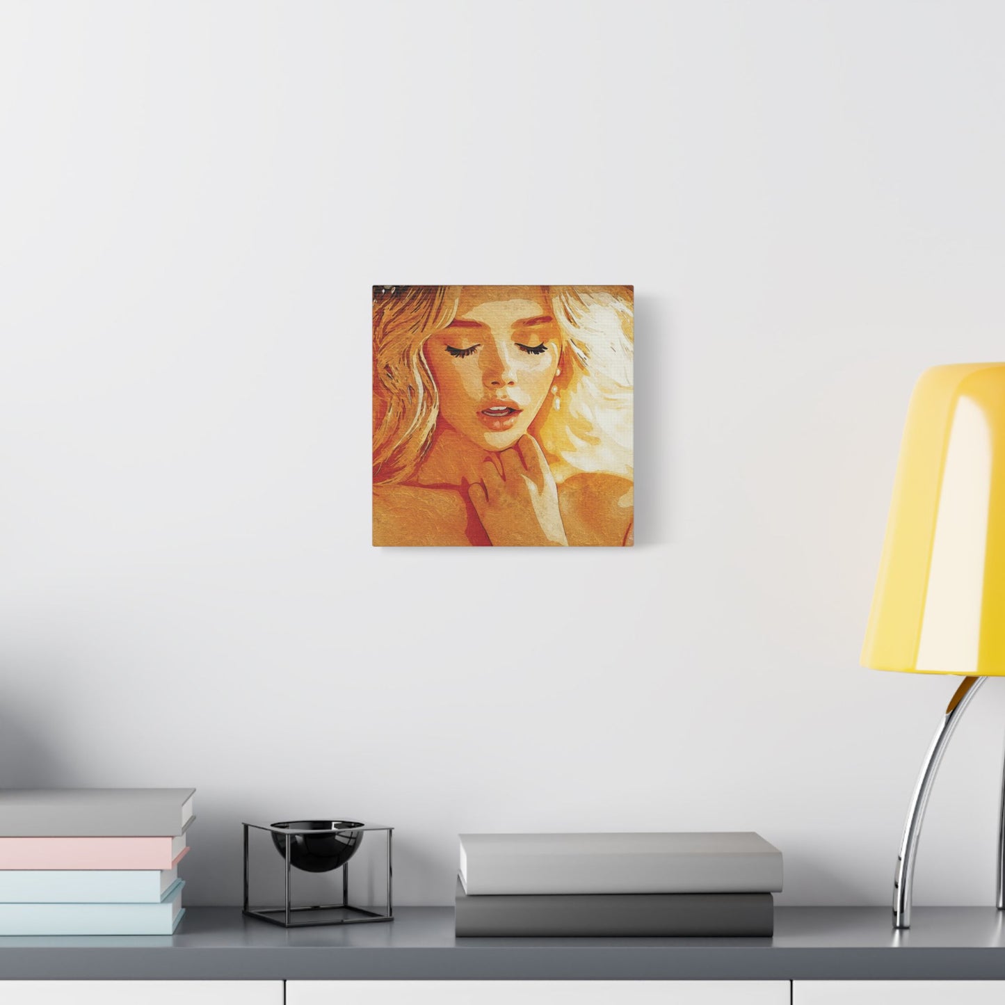 “Golden Reverie: The Serenity of a Soul in Stillness” - Elegant Satin Canvas Art Print, Home Decor Wall Artwork, Beautiful Portrait, Gift for Her, Modern Art Piece, Unique Wall Decoration