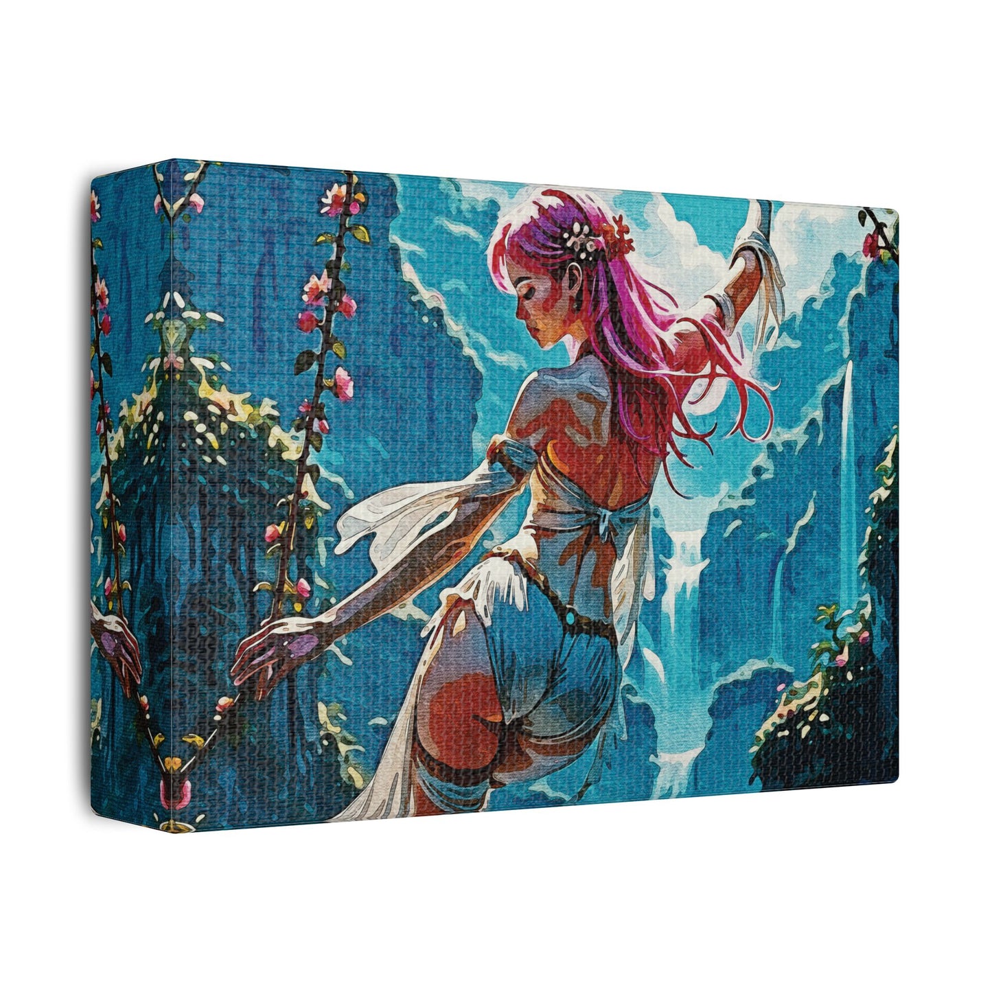 Blossom Beyond β Where Fantasy Blooms and Courage Flows πΈπ - Satin Canvas Wall Art, Enchanting Fantasy Art Print, Colorful Home Decor, Bohemian Wall Hanging, Ethereal Gift Idea