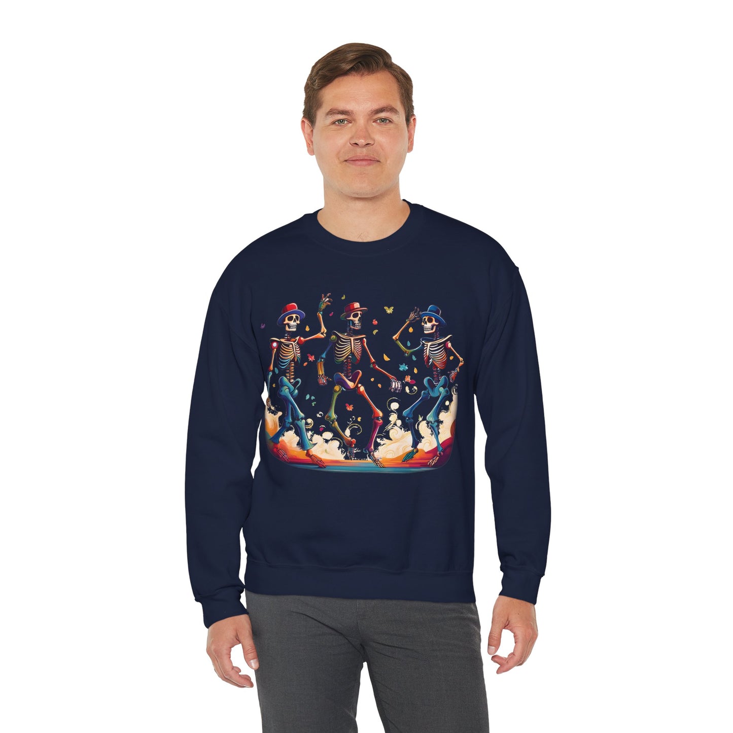 Dancing Skeletons Halloween Party - Spooky Fun Celebration Art - Festive Autumn Spirit Collection - Spooky Skeleton Dance Crewneck Sweatshirt, Halloween Sweatshirt, Unisex Fall Apparel, Casual Skeleton Top, Fun Halloween Gift