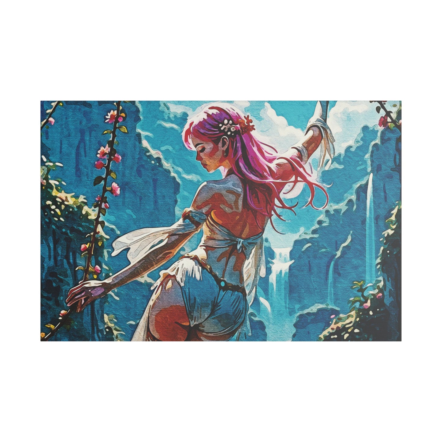 Blossom Beyond β Where Fantasy Blooms and Courage Flows πΈπ - Satin Canvas Wall Art, Enchanting Fantasy Art Print, Colorful Home Decor, Bohemian Wall Hanging, Ethereal Gift Idea