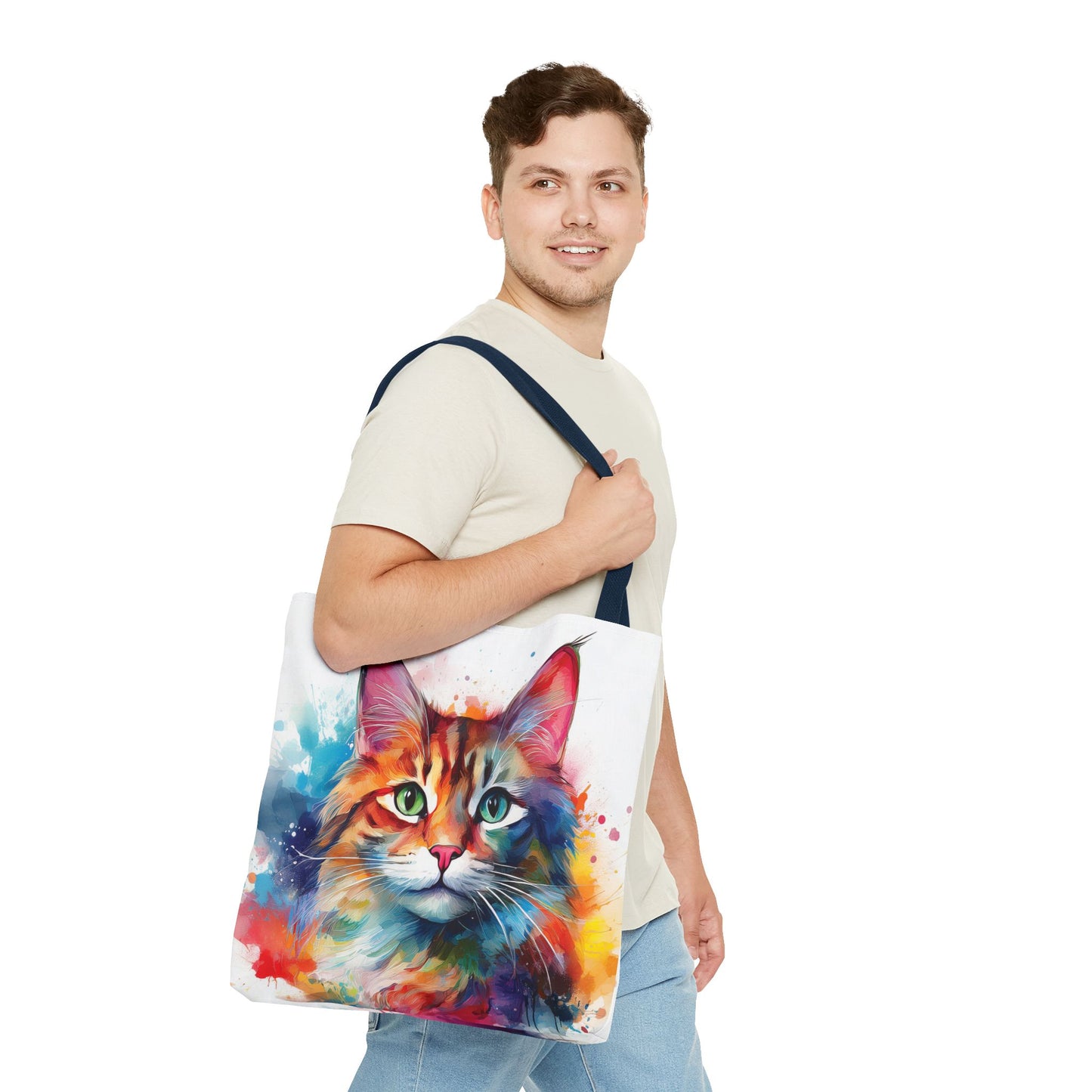 Colorful Tri-Color Cat Tote Bag: Pawsitive Vibes