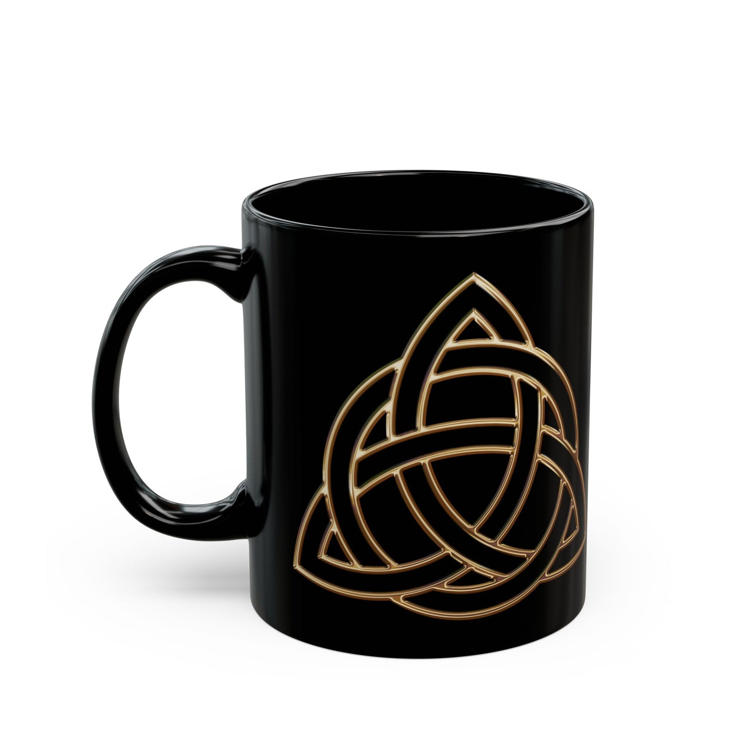 Triquetra, Celtic Trinity Knot Black Mug - Elegant 11oz & 15oz Coffee Cup for Home and Office