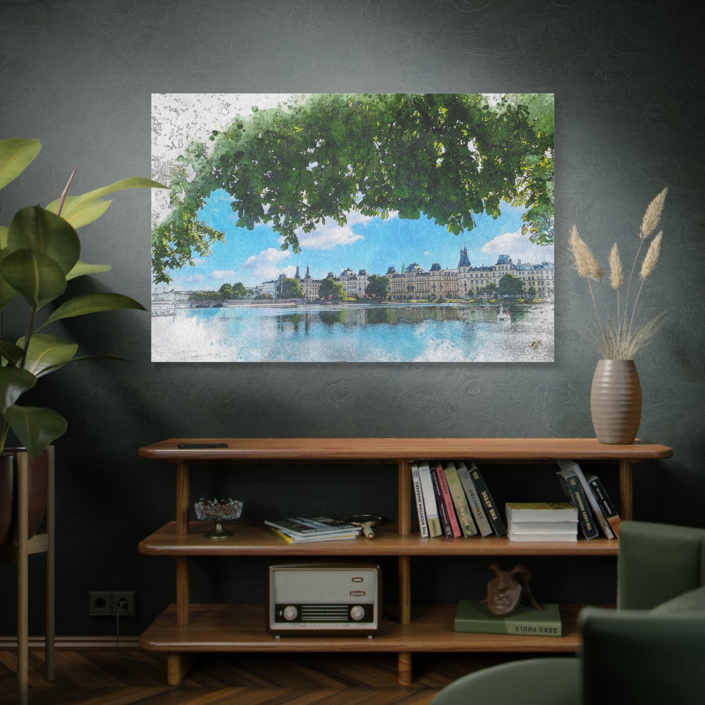 'The Lakes' Copenhagen - Canvas Print Watercolor Art -