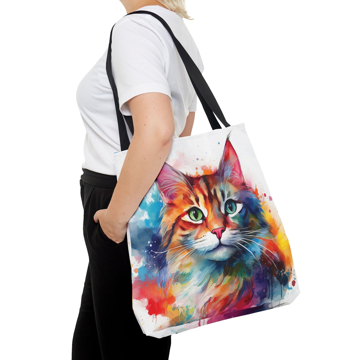 Colorful Tri-Color Cat Tote Bag: Pawsitive Vibes