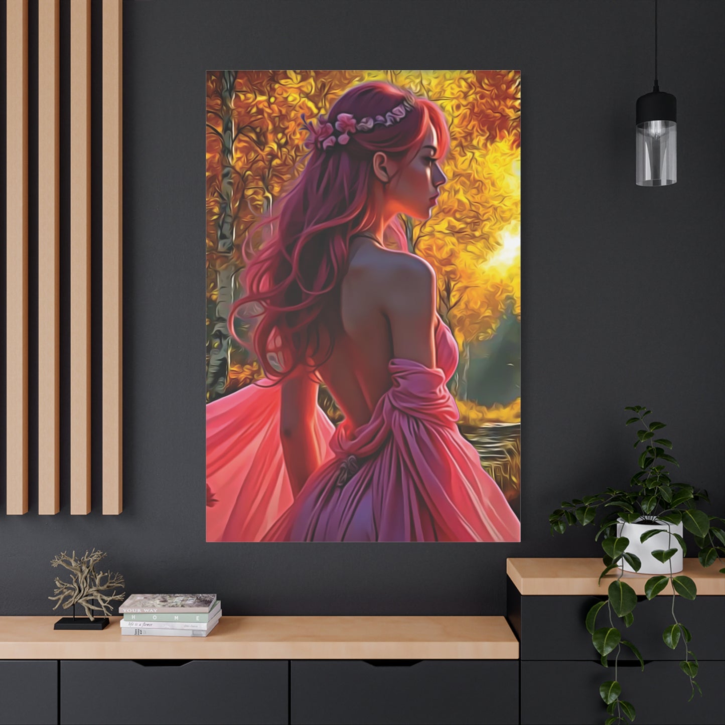 Beauty in Pink – Elegance Blossoms in Autumn Light - Stretched Canvas Art Piece, Elegant Home Decor, Wall Art, Modern Art Display, Gift for Art Lovers, Perfect for Any Occasion