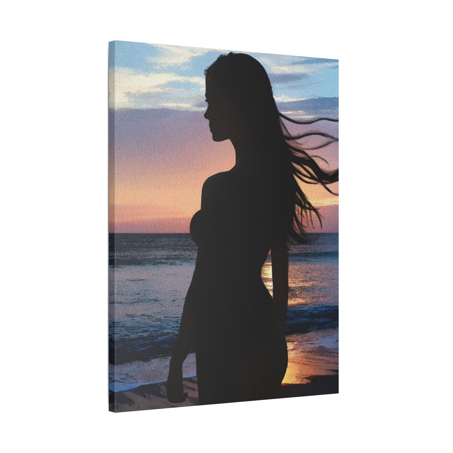 Whispers of the Horizon – Serene Silhouette at Sunset Capturing Peace, Beauty, and Timeless Grace - Satin Canvas Wall Art, Elegant Silhouette Beach Decor, Serenity Artwork, Perfect Gift for Home, Office, and Special Occasions