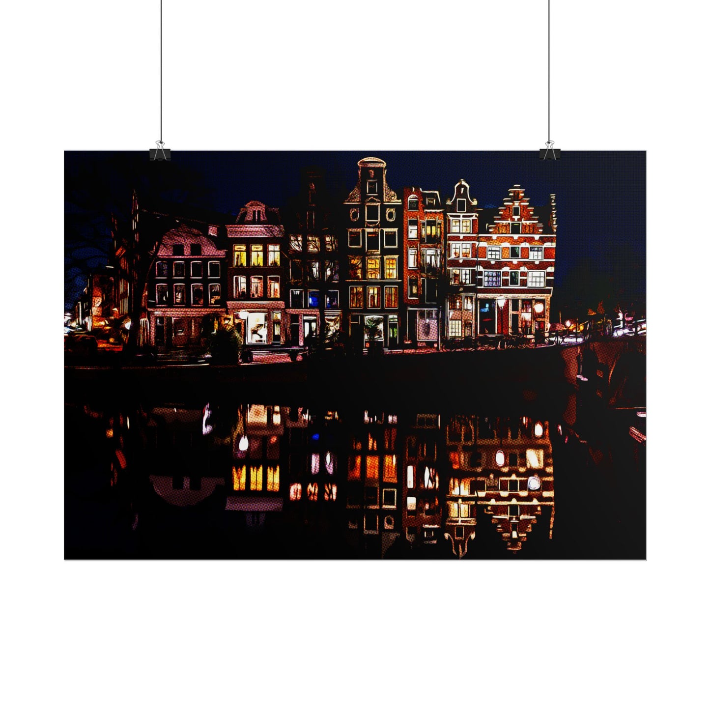 Amsterdam Nightscape Rolled Poster - Colorful Urban Reflection Art