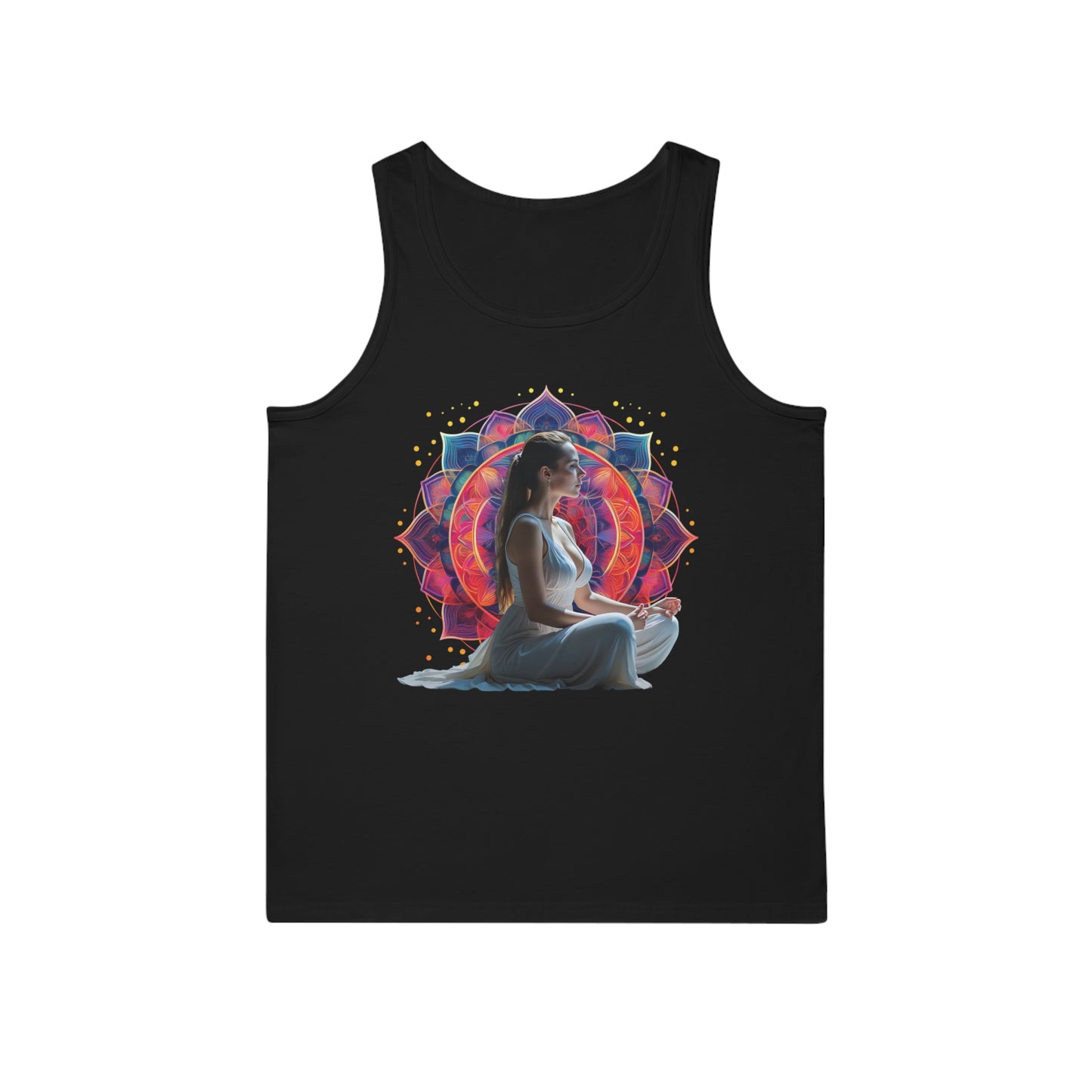 Sacred Geometry Meditation Mandala - Find Your Inner Peace Through Spiritual Awakening & Mindfulness - Meditative Mandala Art Unisex Softstyle™ Tank Top, Yoga Gear, Relaxation Wear, Spiritual Apparel, Comfortable Summer Top