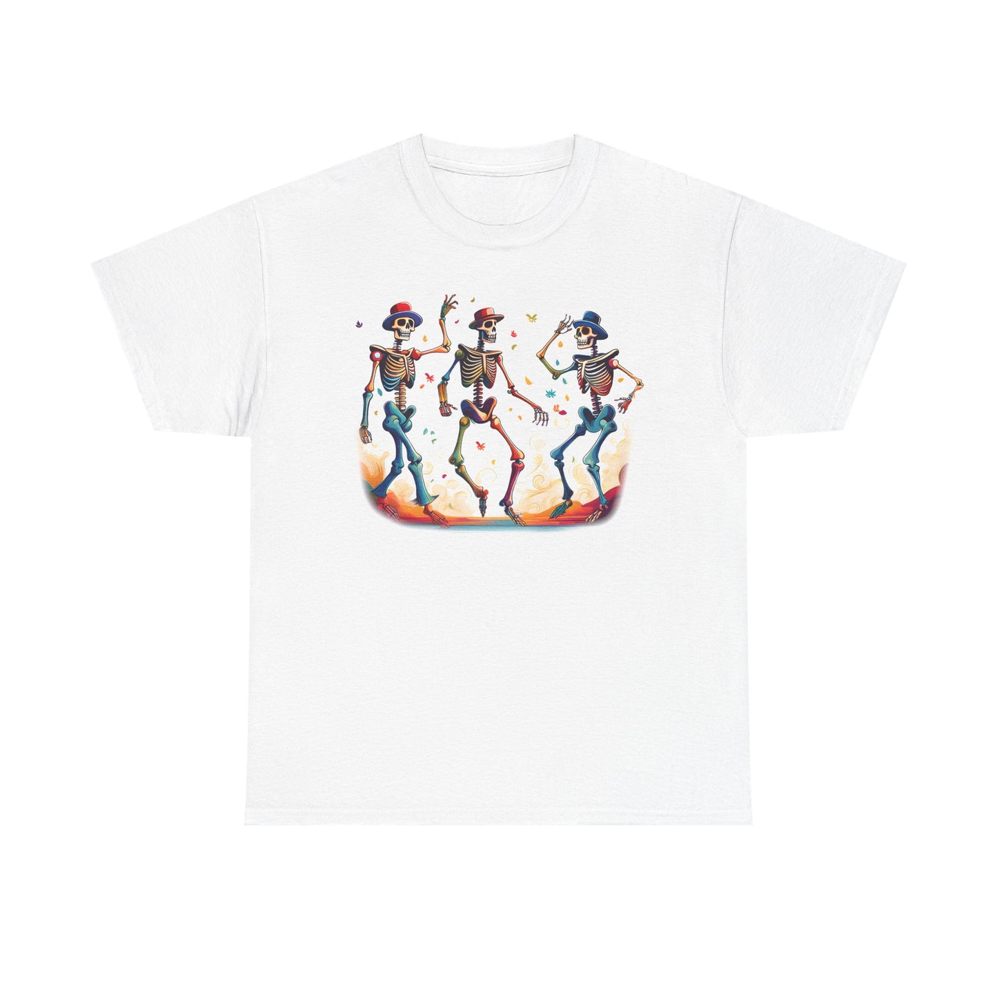 Dancing Skeletons Halloween Party - Spooky Fun Celebration Art - Festive Autumn Spirit Collection - Colorful Skeleton Dance Tee, Casual Halloween T-Shirt, Unique Gift for Parties, Unisex Graphic Shirt, Fun Everyday Wear