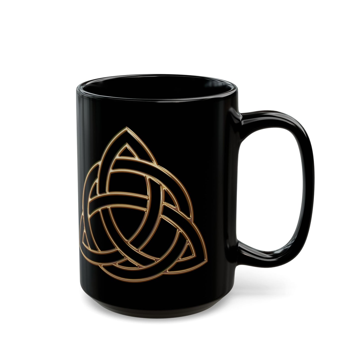 Triquetra, Celtic Trinity Knot Black Mug - Elegant 11oz & 15oz Coffee Cup for Home and Office