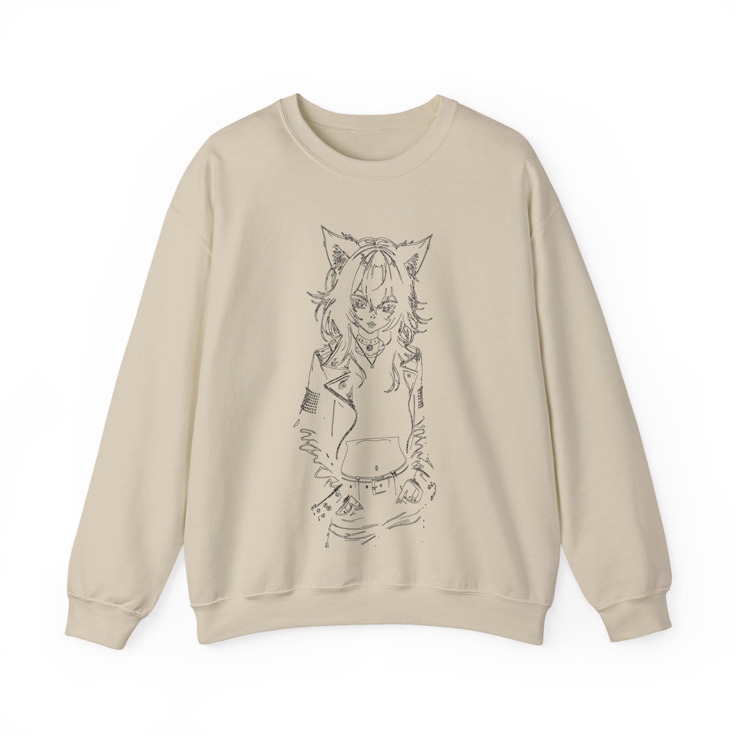 Anime, Catgirl, Punk, Mangs - Stylish Graphic Crewneck Sweatshirt with Cat Design, Cozy Unisex Sweatshirt, Casual Wear, Gift for Cat Lovers, Fall Fashion