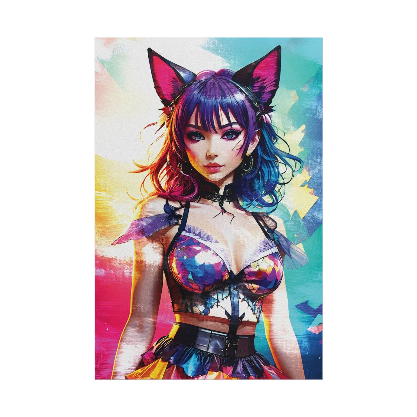 Vibrant Anime Cat Girl Rolled Poster - Colorful Wall Art for Anime Lovers