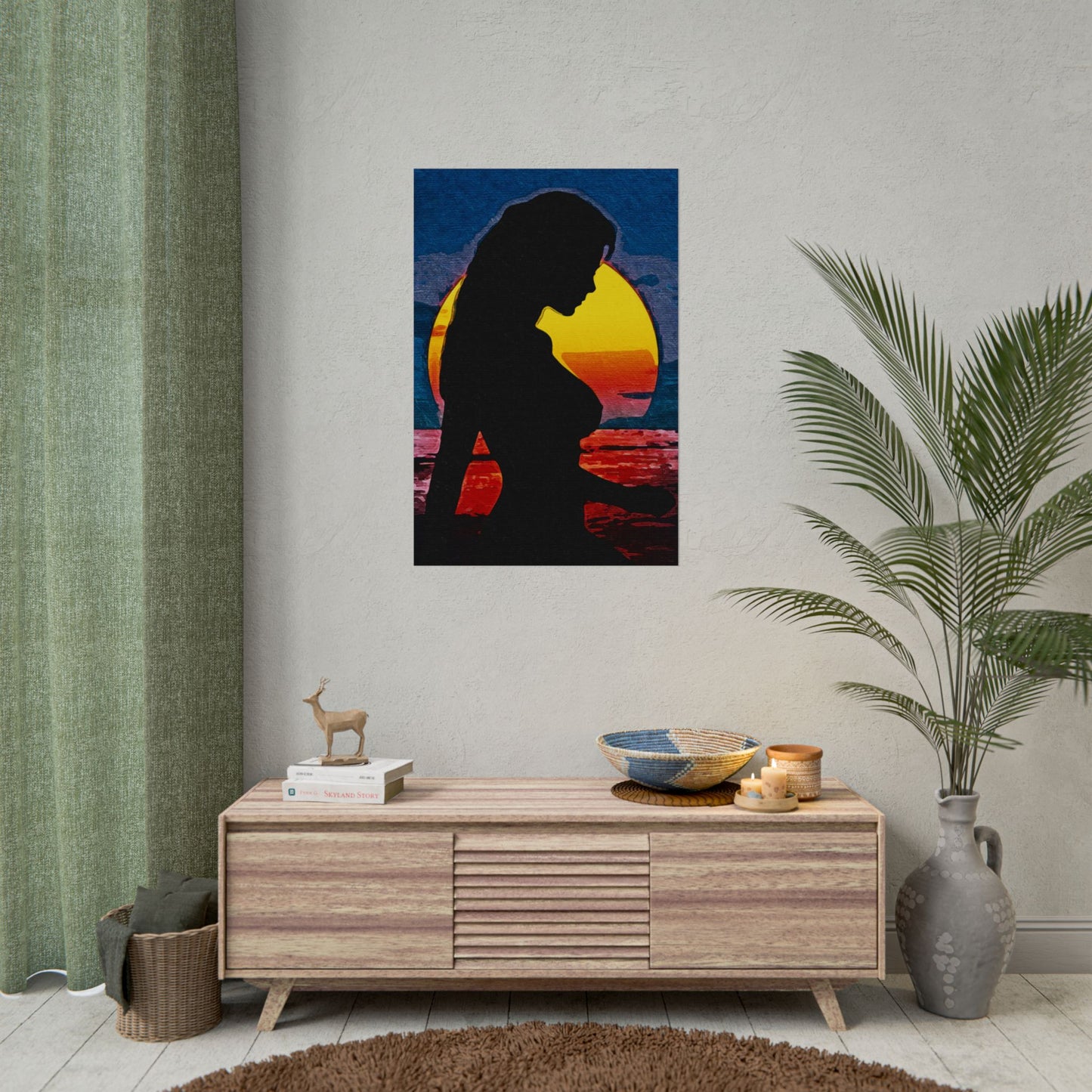 Radiant Horizons: Empowering Silhouette by Sunset – Embrace Inner Strength and Inspiring Beauty - Vibrant Beach Sunset Rolled Poster, Living Room Decor, Nautical Art, Home Aesthetic, Gift for Beach Lovers, Boho Wall Art