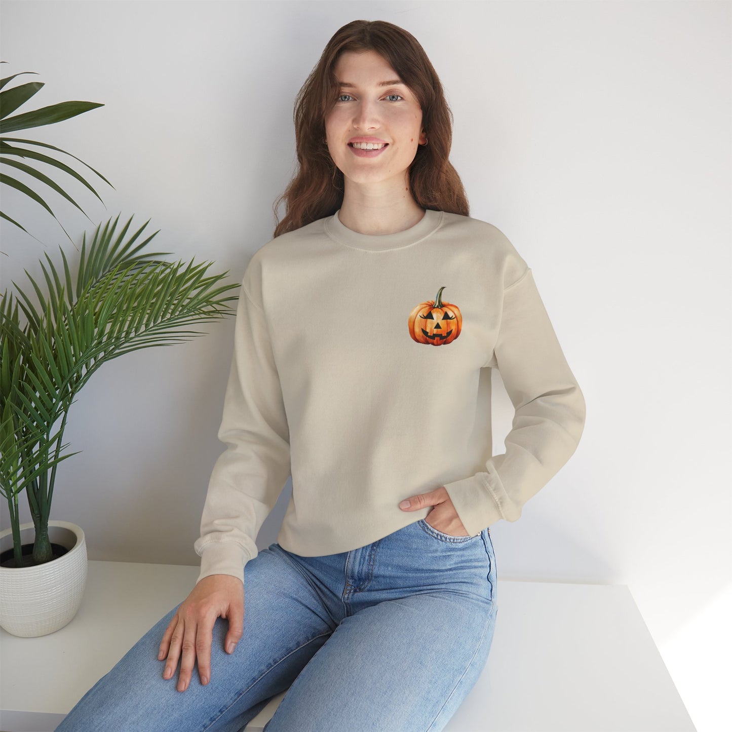 ๐ Embrace Autumn Magic - Pumpkin Bliss Collection for Cozy Season Vibes โจ2 - Halloween Pumpkin Crewneck Sweatshirt | Cozy Fall Fashion, Unisex Sweater, Casual Wear, Gift for Halloween Lovers, Autumn Style