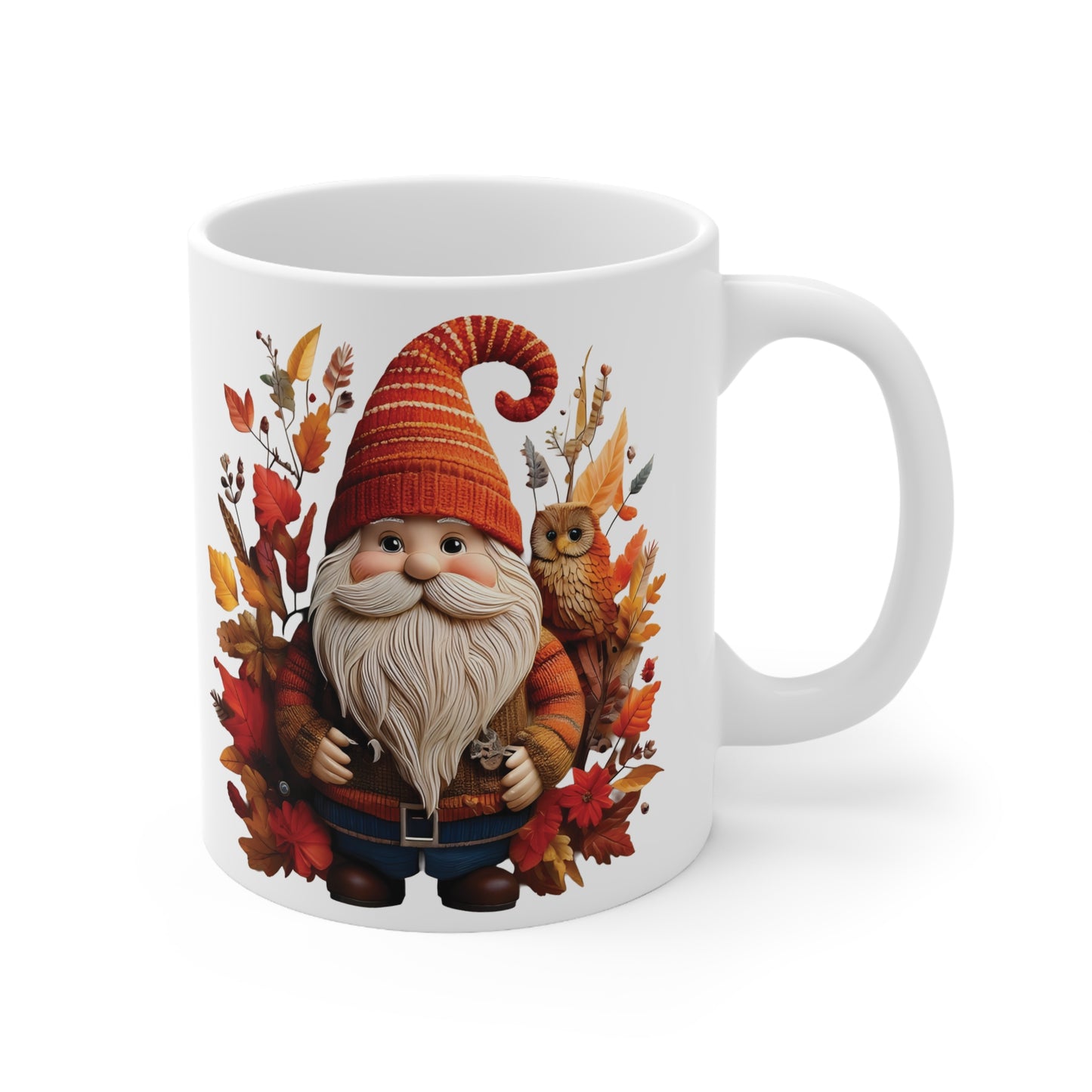 Gnome & Owl Autumn Harmony β Cozy Magic for the Season ππ§‘ - Coffee Cup, Cozy Ceramic Mug for Fall, Owl and Gnome Design, Perfect for Halloween, Thanksgiving, Gift Idea