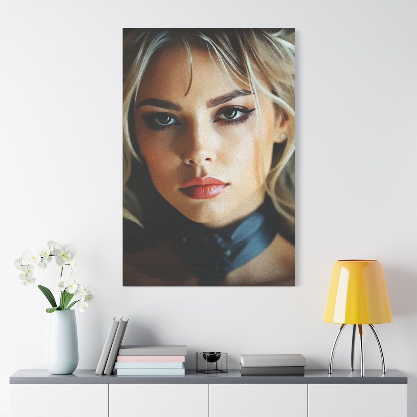 Golden Whispers – Flowing Hair Elegance for Inspired Spaces - Stretched Satin Canvas Art Print, Elegant Wall Décor, Modern Home Accent, Gift for Art Lovers, Portrait Artwork