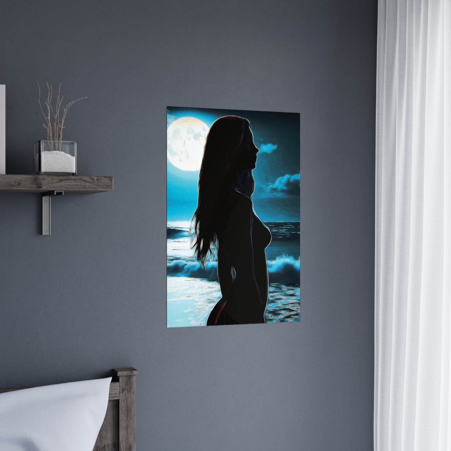 Moonlit Reflections – Serenity, Strength & Ocean Calm in One Magical Moment 🌊🌕 - Moonlit Silhouette Matte Poster, Bedroom Decor, Nighttime Art, Mystical Home Aesthetic, Gift for Art Lovers