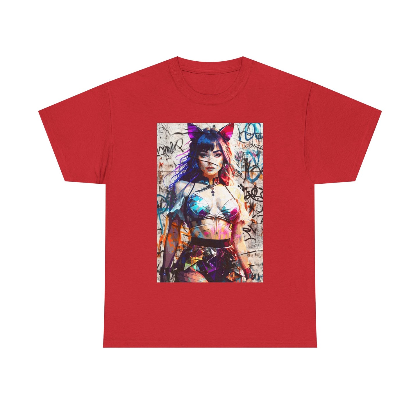 Graphic Tee - Prismatic Feline Enchantress Anime-Inspired Art Shirt