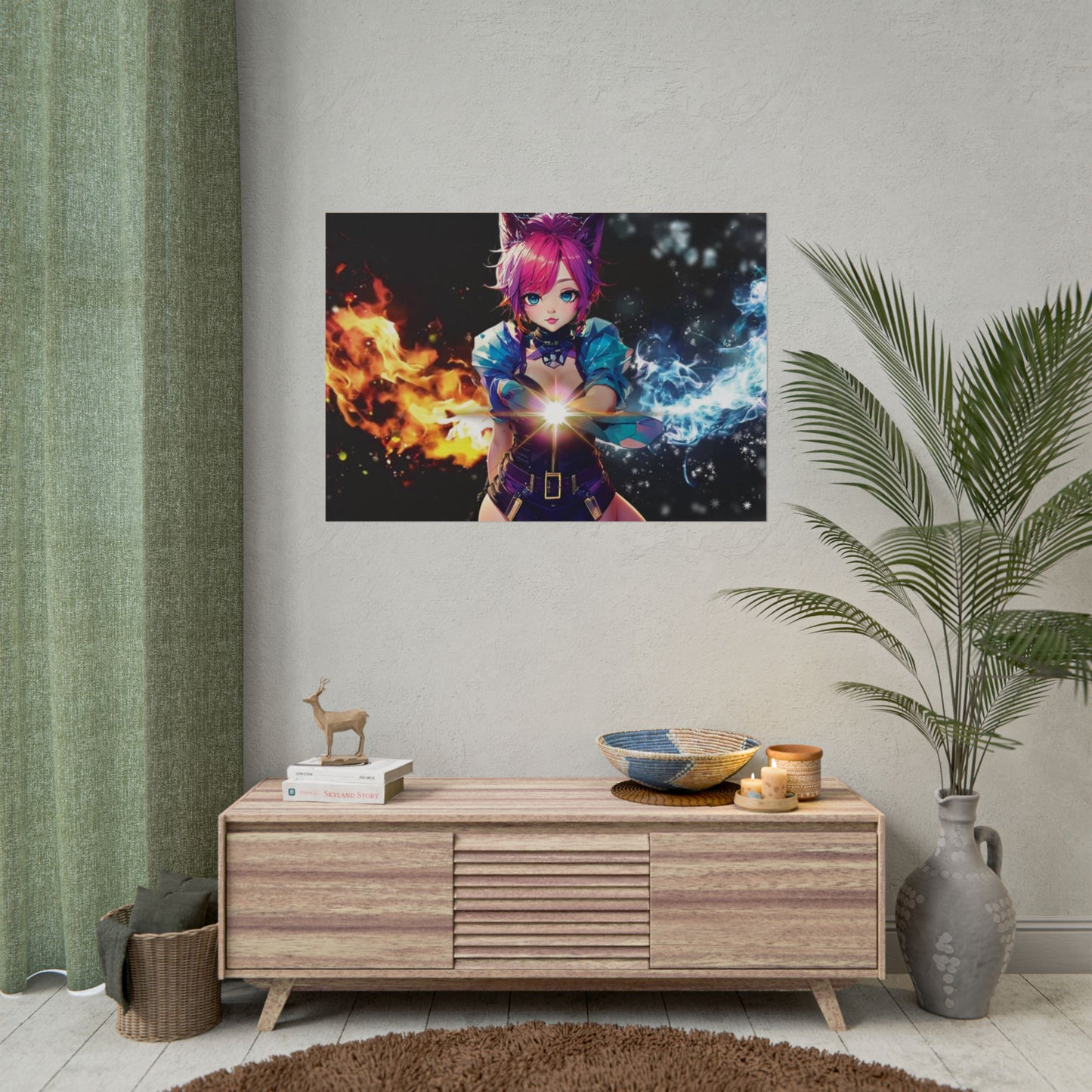 Canvas Print Elemental Balance: Flame & Frost Anime Fantasy Poster