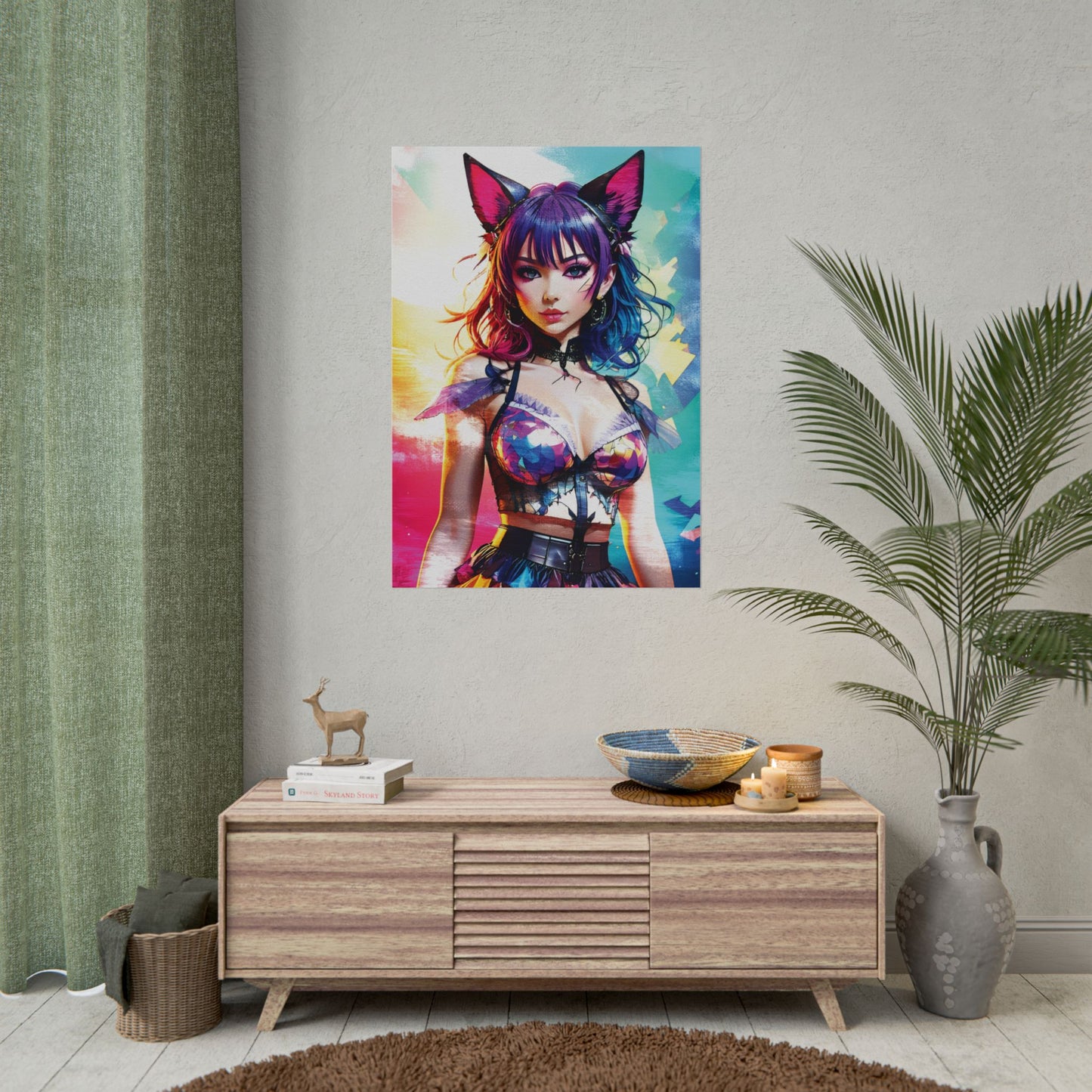 Vibrant Anime Cat Girl Rolled Poster - Colorful Wall Art for Anime Lovers