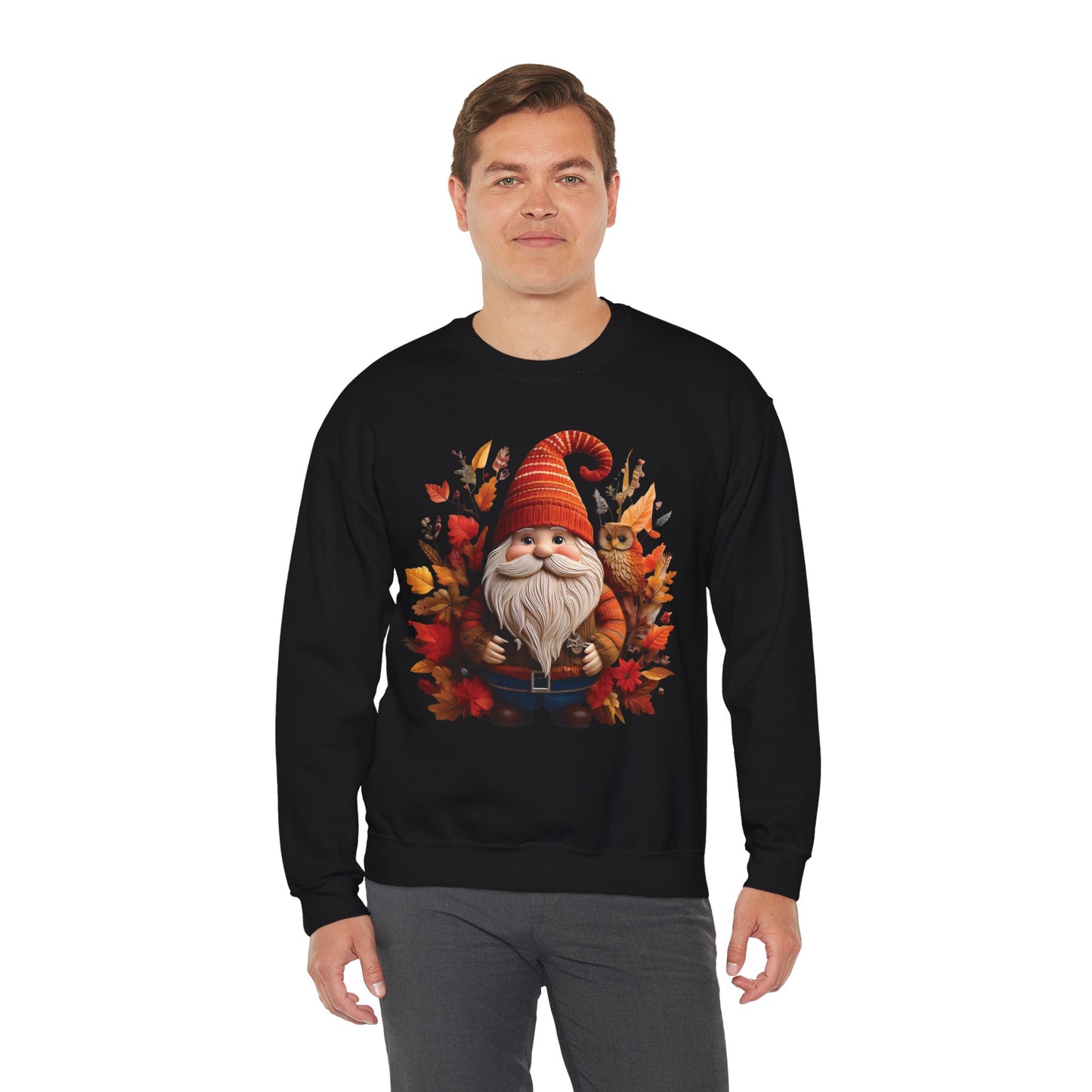Gnome & Owl Autumn Harmony β Cozy Magic for the Season ππ§‘ - Sweatshirt | Fall Sweater, Autumn Apparel, Unisex Crewneck, Perfect Gift, Holiday Wear, Seasonal Style, Comfortable Fashion