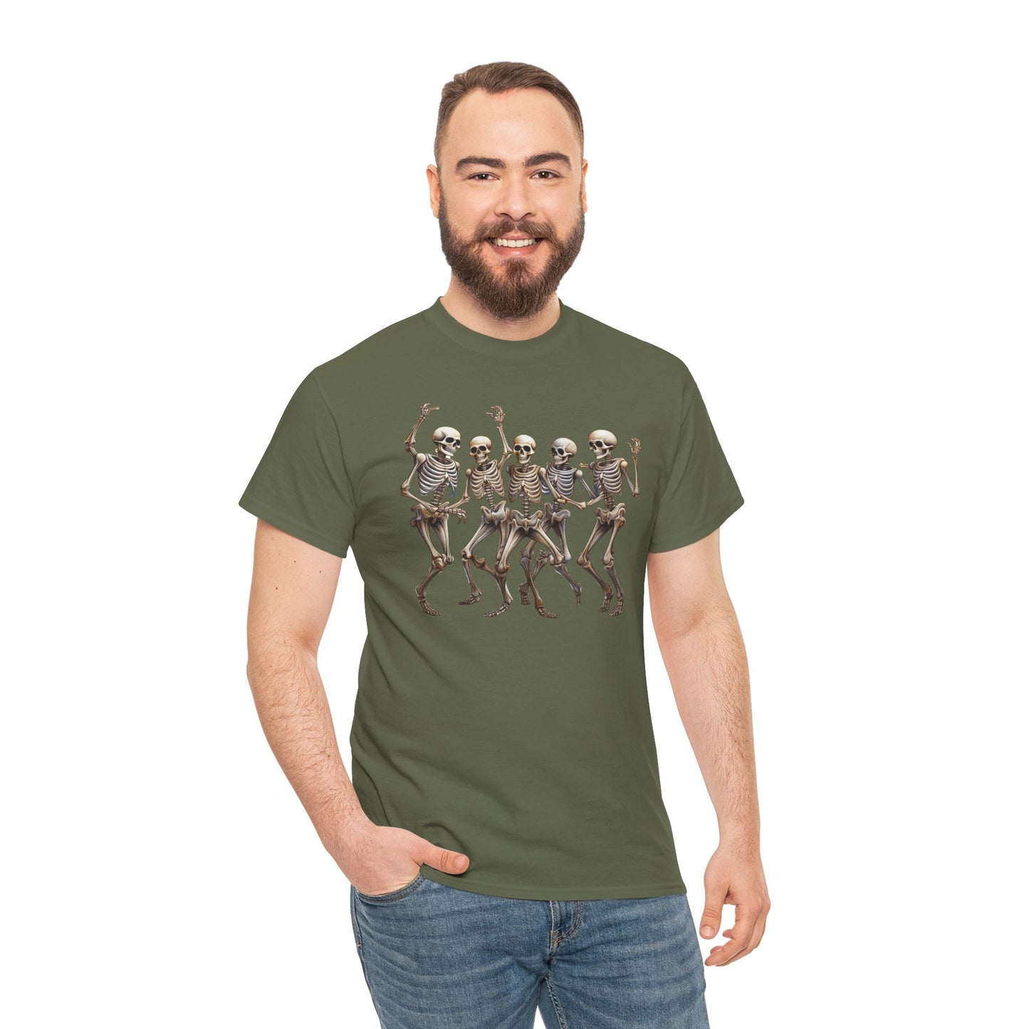 "Celebrate Life with Dancing Skeletons – Bold Apparel & Mugs that Spark Joy" - Unisex Heavy Cotton Tee with Dancing Skeletons, Halloween Shirt, Casual Tee, Party Apparel, Fun Graphic T-Shirt
