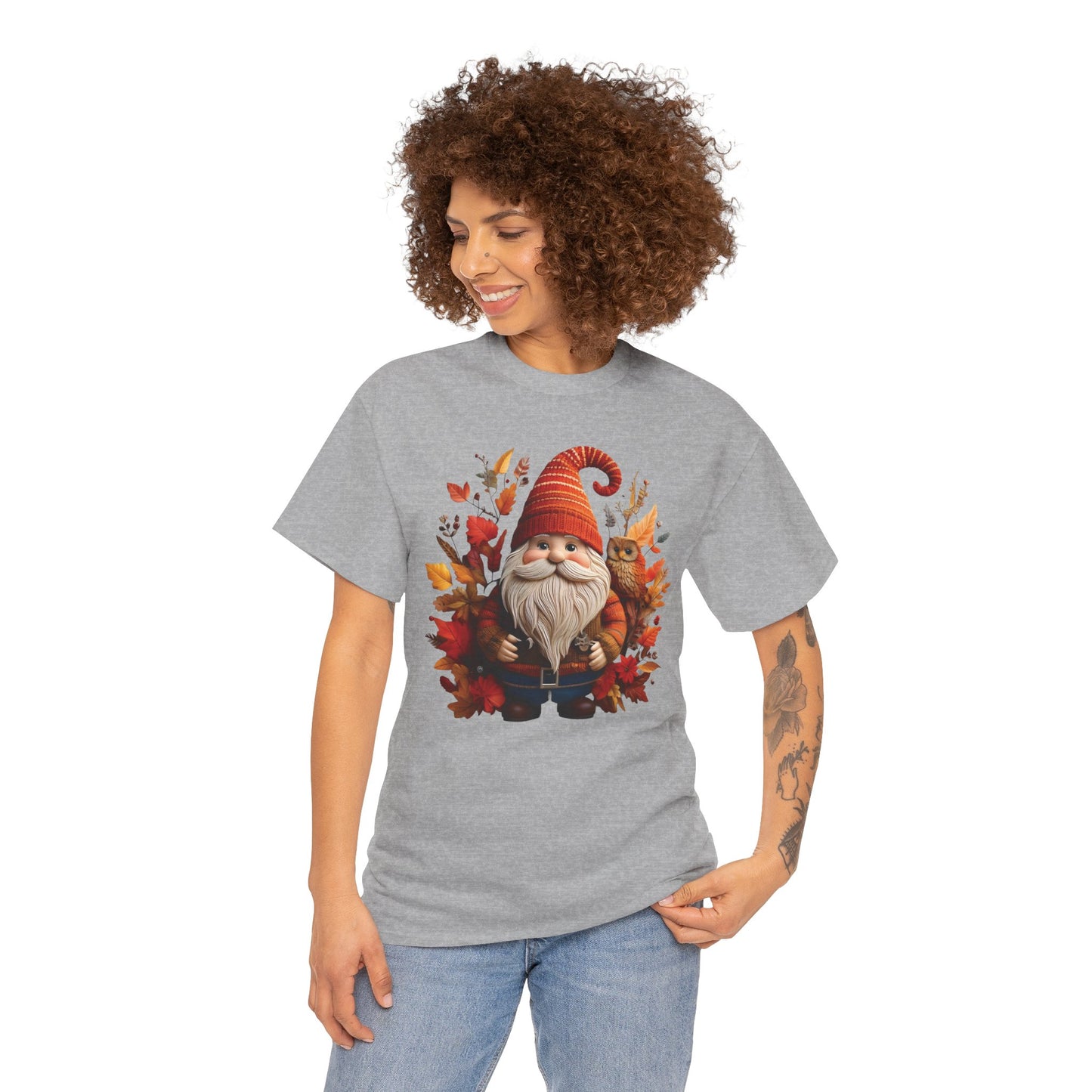 Gnome & Owl Autumn Harmony โ Cozy Magic for the Season ๐๐งก - Tee, Fall T-Shirt, Cozy Halloween Shirt, Pumpkin Spice Gift, Unisex Cotton Top