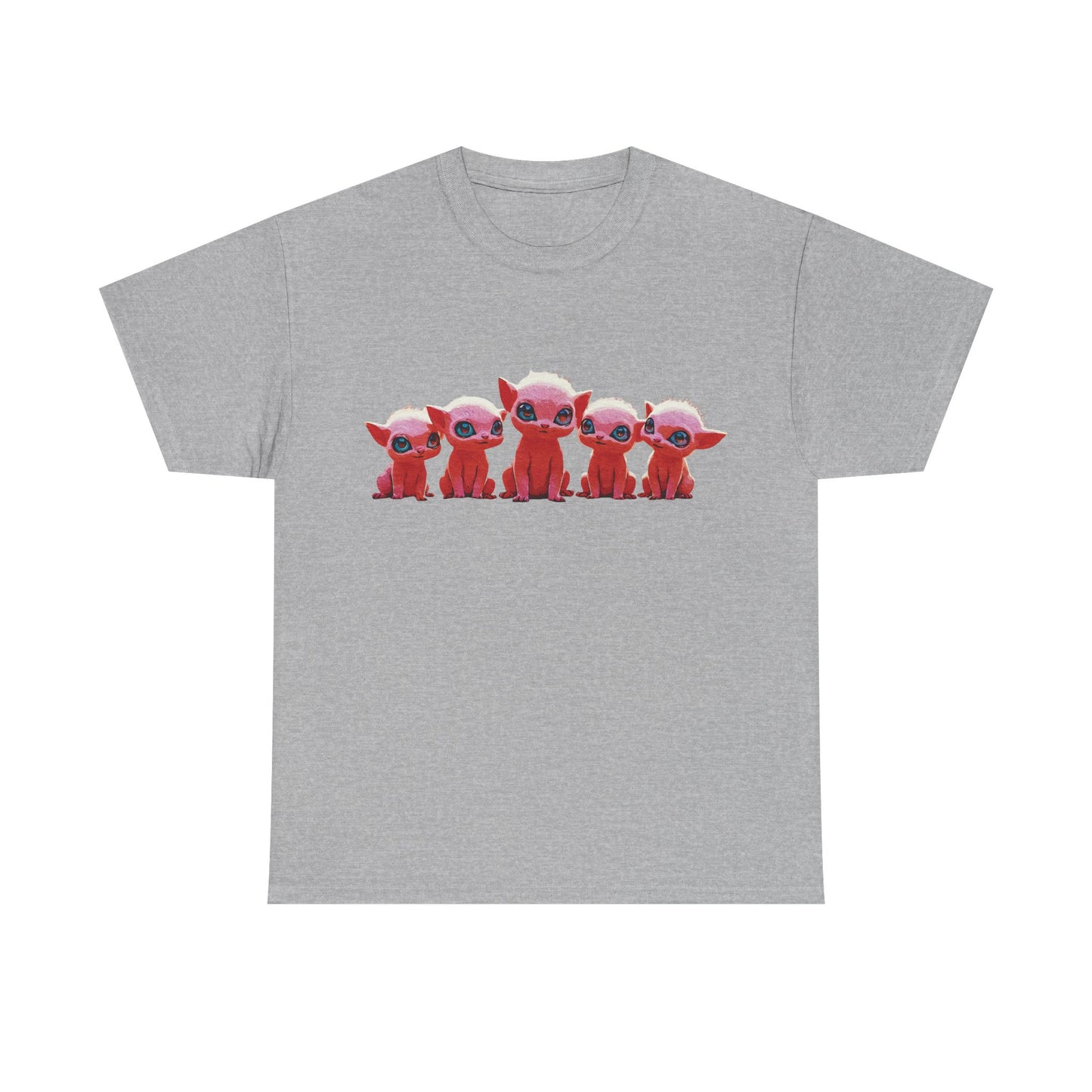 "Squad Goals: Adorable Red Creatures United - Friendship & Joy Collection" - Cute Cartoon Animal Unisex Heavy Cotton Tee, Fun Graphic Shirt, Gift for Animal Lovers, Casual Outfit, Summer Apparel