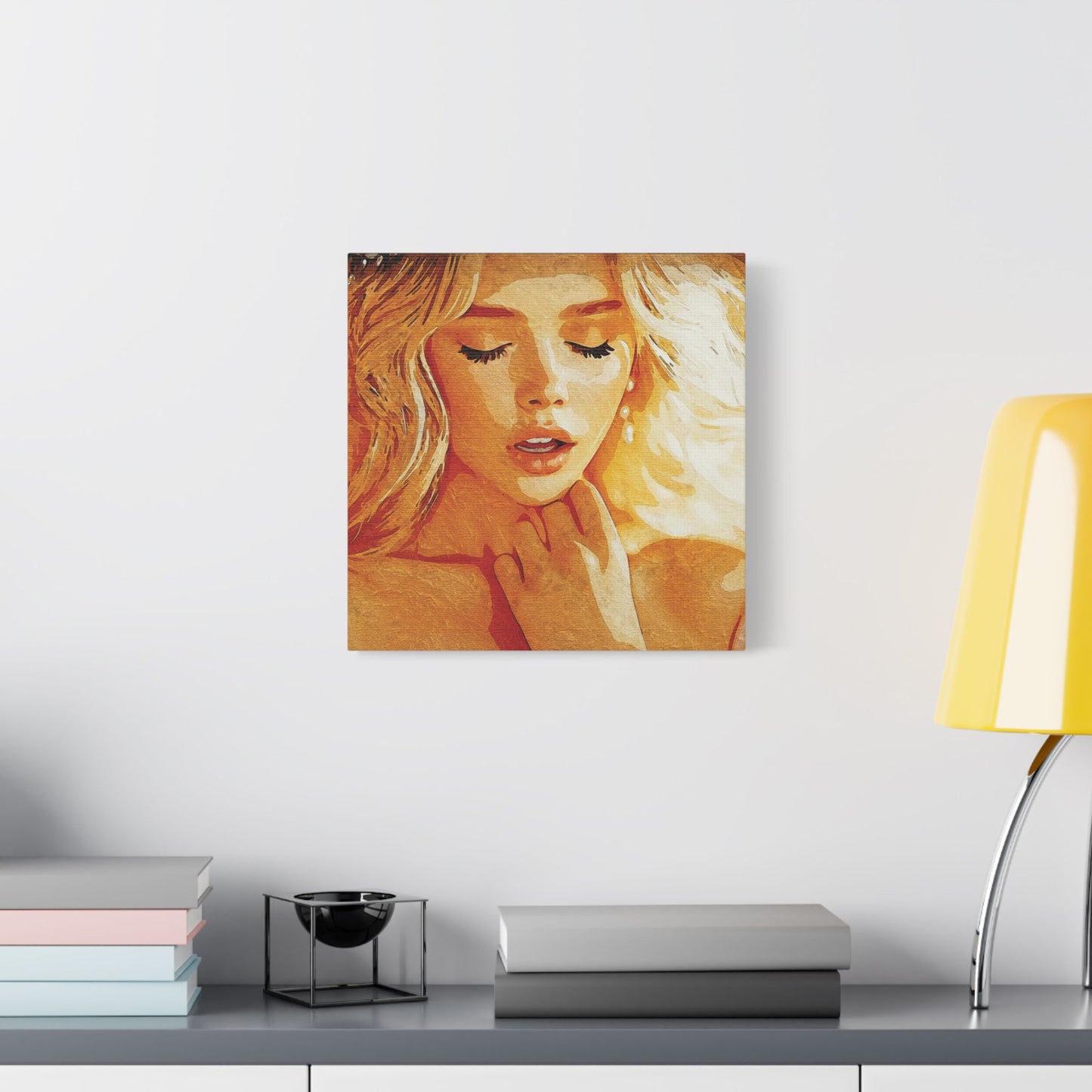 “Golden Reverie: The Serenity of a Soul in Stillness” - Elegant Satin Canvas Art Print, Home Decor Wall Artwork, Beautiful Portrait, Gift for Her, Modern Art Piece, Unique Wall Decoration