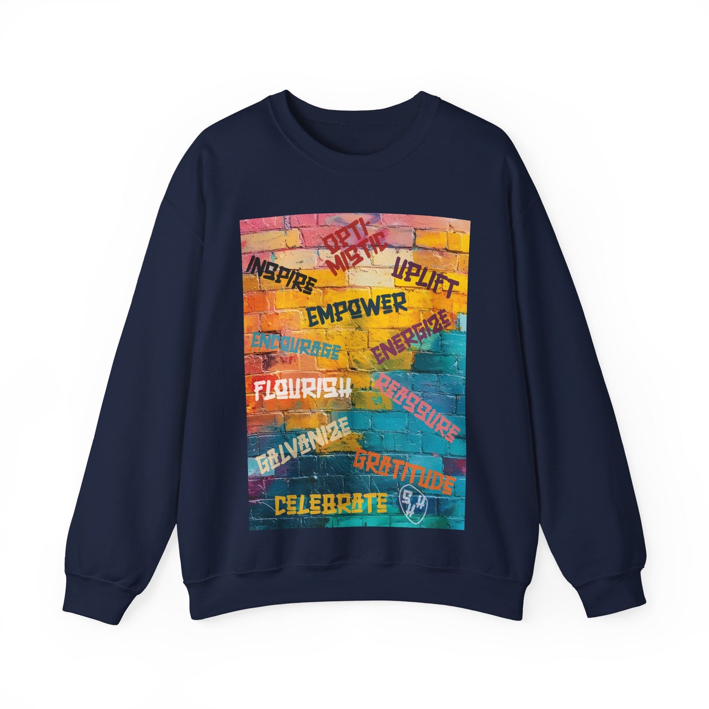 Fuel your fire—Inspire. Empower. Celebrate. 🎨💪 #MotivationalArt #InspireDaily #Empowerment #PositiveVibes #GoalGetter #WallOfWords Unisex Crewneck Sweatshirt - Empower, Flourish, Celebrate, Gratitude, Uplift, Energetic Cozy Apparel