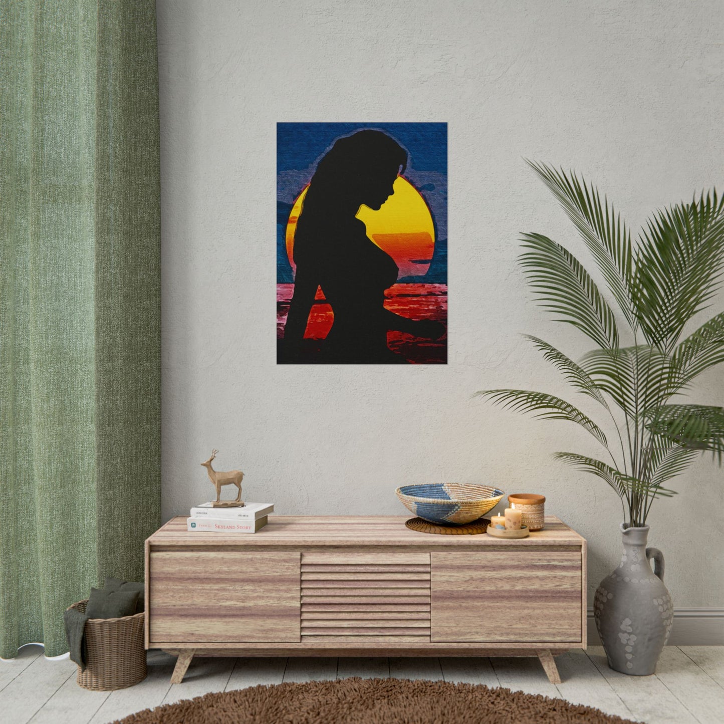 Radiant Horizons: Empowering Silhouette by Sunset – Embrace Inner Strength and Inspiring Beauty - Vibrant Beach Sunset Rolled Poster, Living Room Decor, Nautical Art, Home Aesthetic, Gift for Beach Lovers, Boho Wall Art