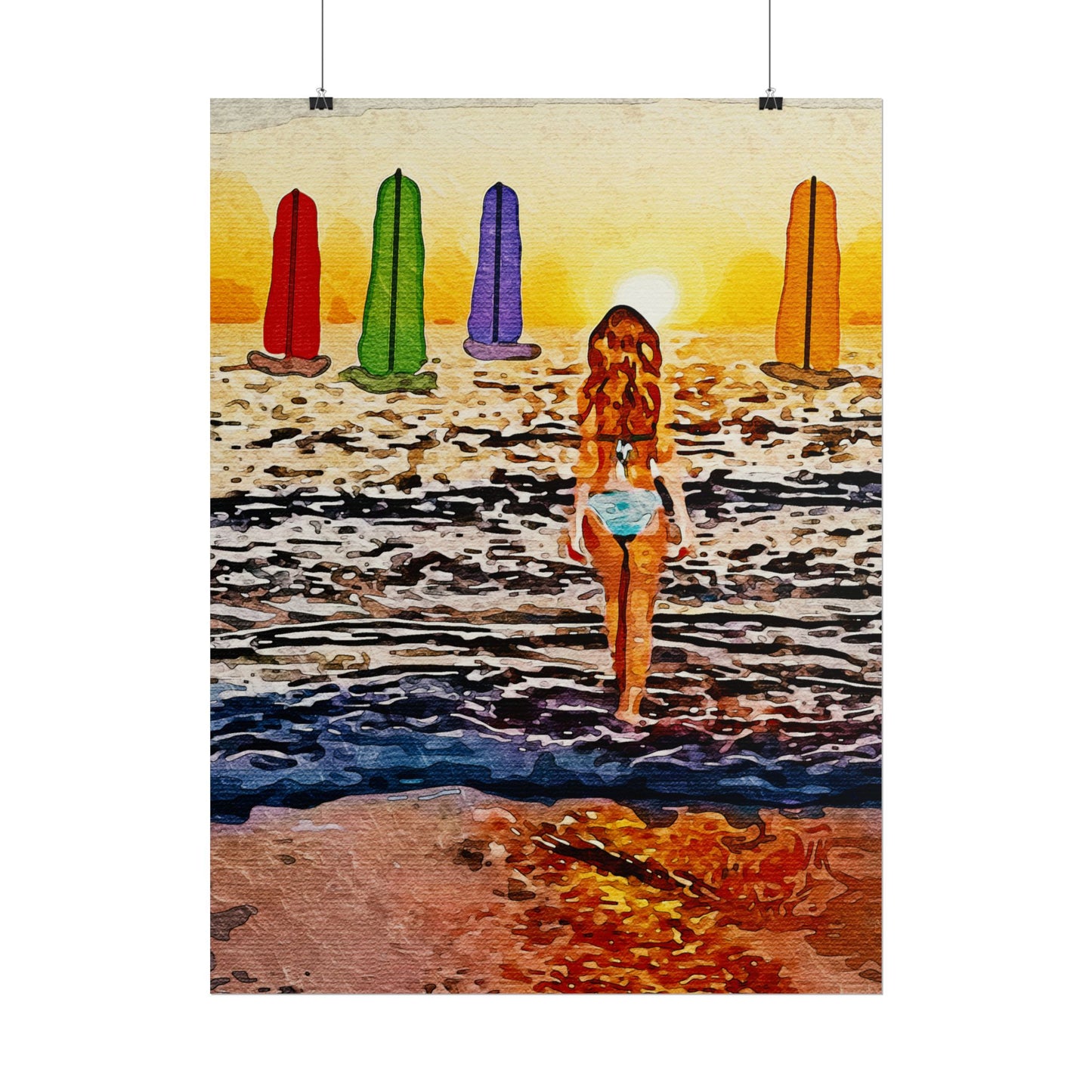 "Chasing Horizons: A Sunset Journey of Hope and Serenity Beyond the Waves" - Beach-Themed Rolled Posters, Decorative Wall Art, Summer Decor, Coastal Vibe, Surfing Gift, Ocean Sunset Print