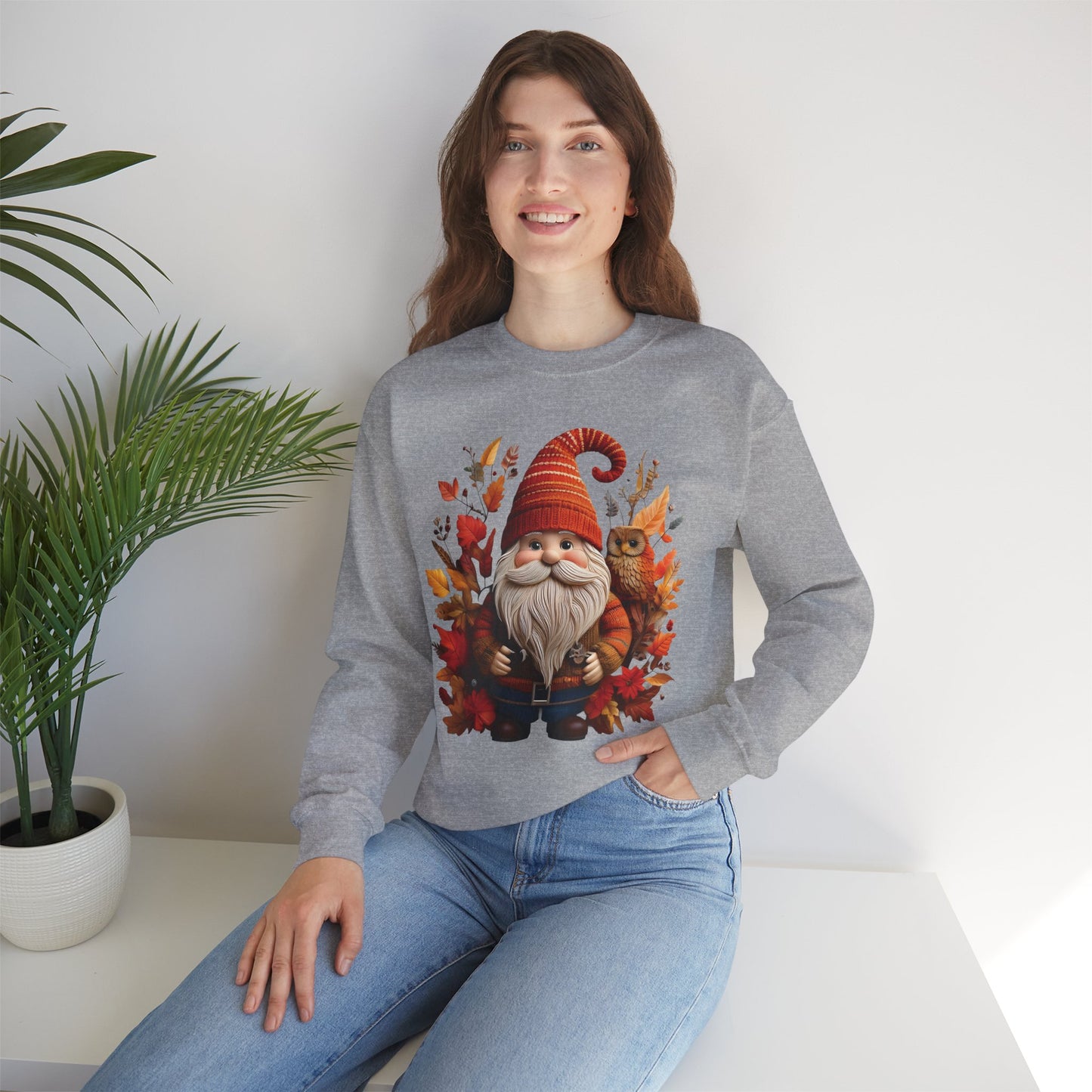 Gnome & Owl Autumn Harmony β Cozy Magic for the Season ππ§‘ - Sweatshirt | Fall Sweater, Autumn Apparel, Unisex Crewneck, Perfect Gift, Holiday Wear, Seasonal Style, Comfortable Fashion