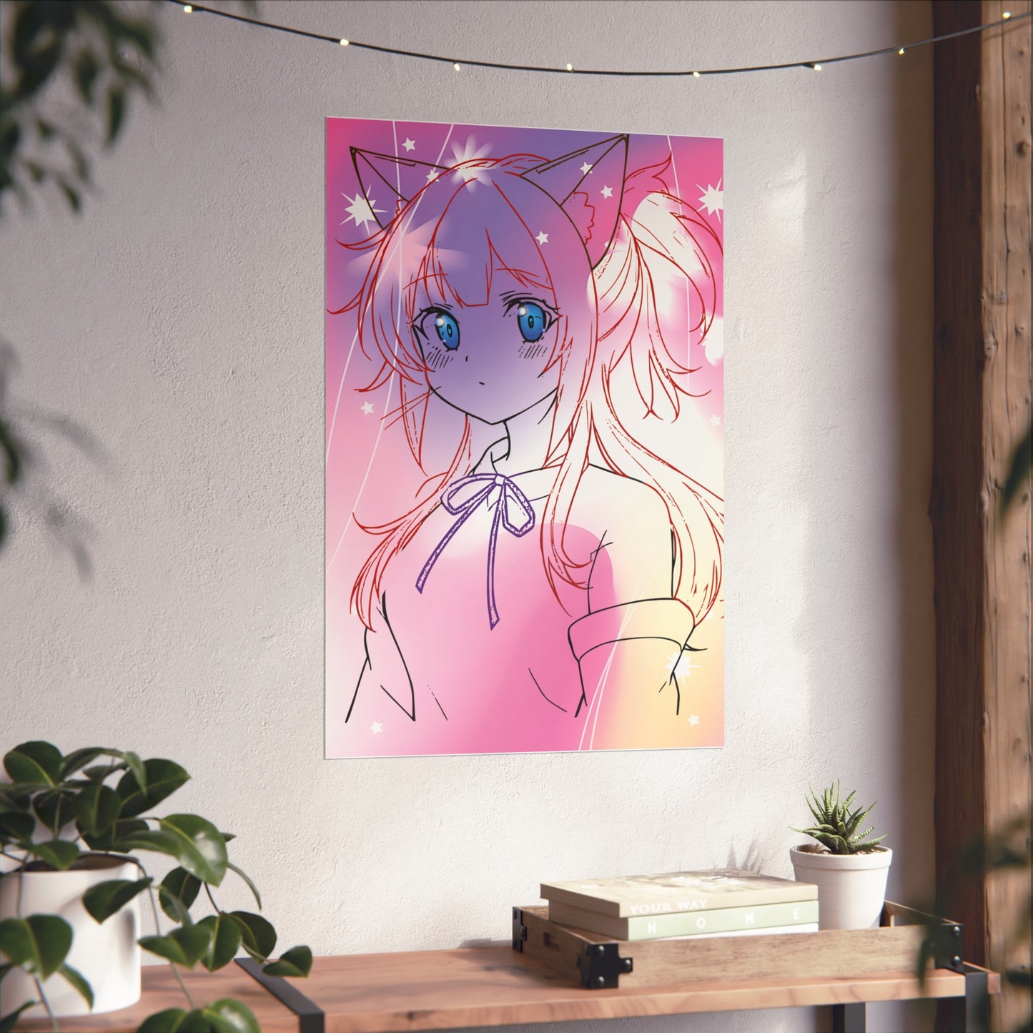 Whimsical Anime Fine Art Poster, Bedroom Wall Decor, Gift for Anime Lovers, Fantasy Art Print, Cute Home Aesthetic