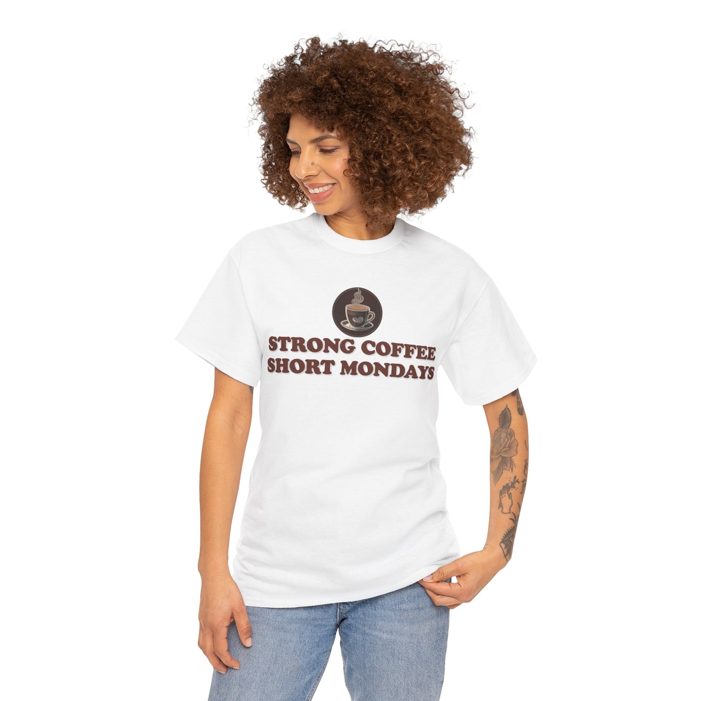 "Strong Coffee - Short Mondays" Unisex Heavy Cotton Tee Graphic Shirt