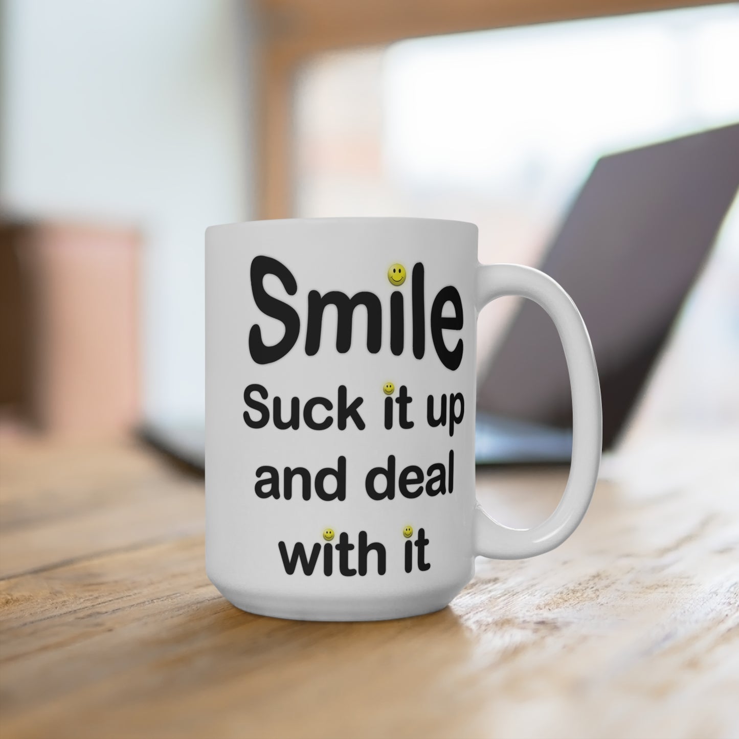 Smile Mug - Motivational Coffee Cup for Positivity, Cheerful Gift for Friends, Office Humor, Inspirational Drinkware, Uplifting Ceramic