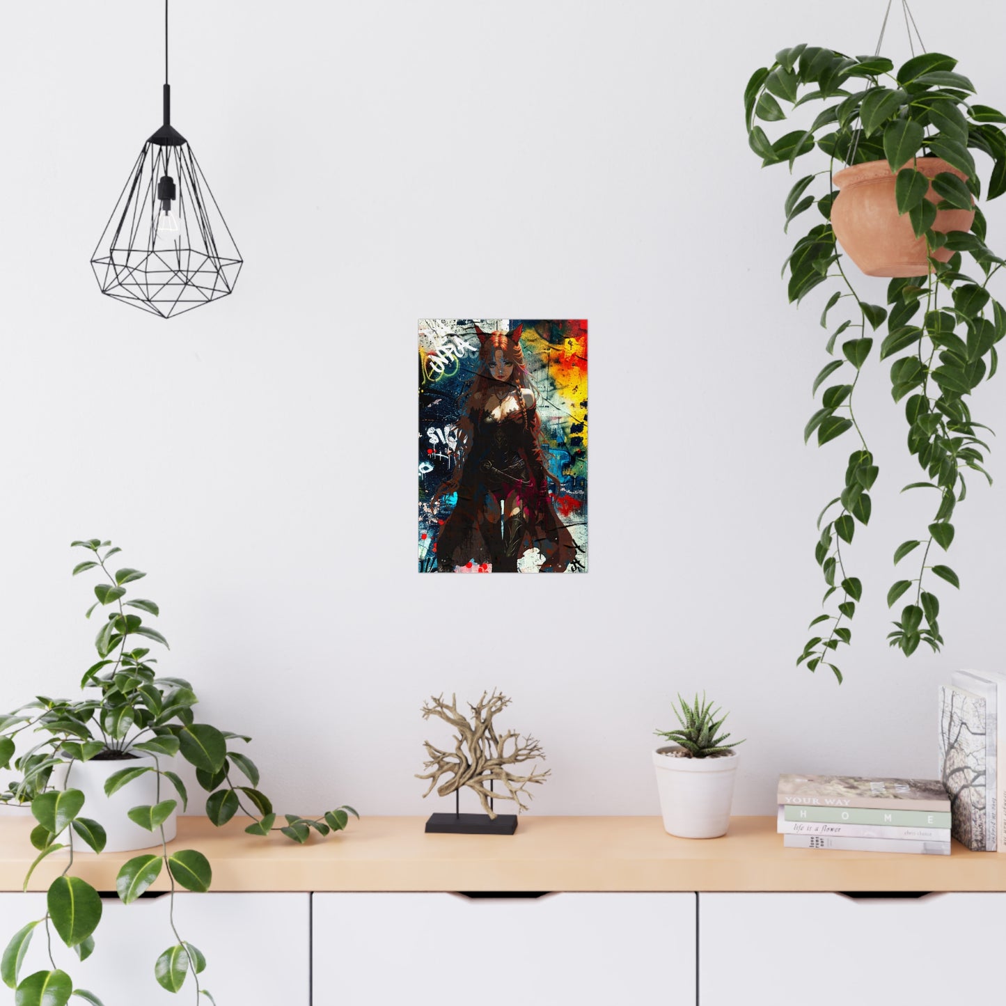 Warrior Anime Catgirl – Urban Fantasy Power on . - Vibrant Art Matte Poster, Urban Decor, Anime Wall Art, Gift for Collectors, Home Aesthetic