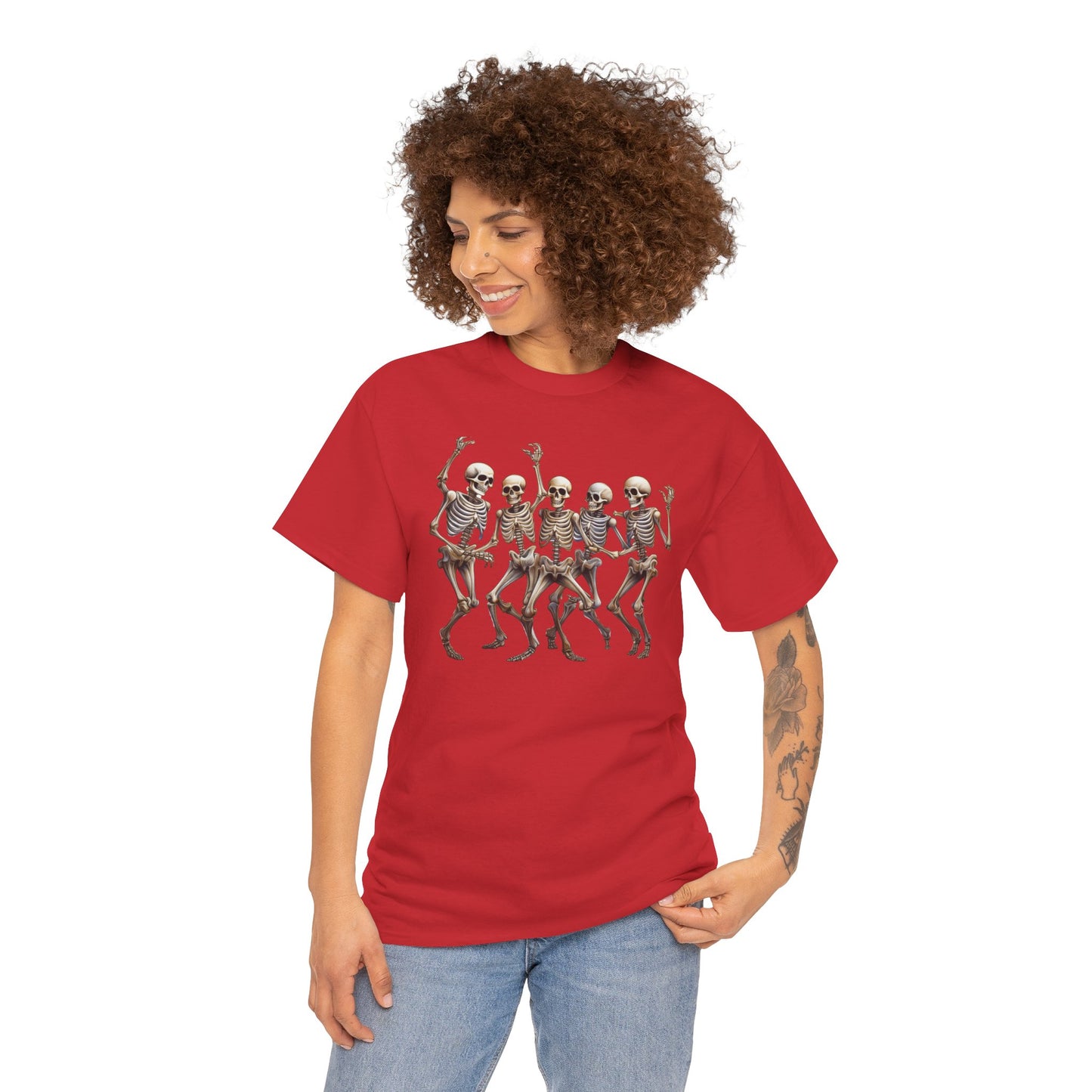 "Celebrate Life with Dancing Skeletons – Bold Apparel & Mugs that Spark Joy" - Unisex Heavy Cotton Tee with Dancing Skeletons, Halloween Shirt, Casual Tee, Party Apparel, Fun Graphic T-Shirt