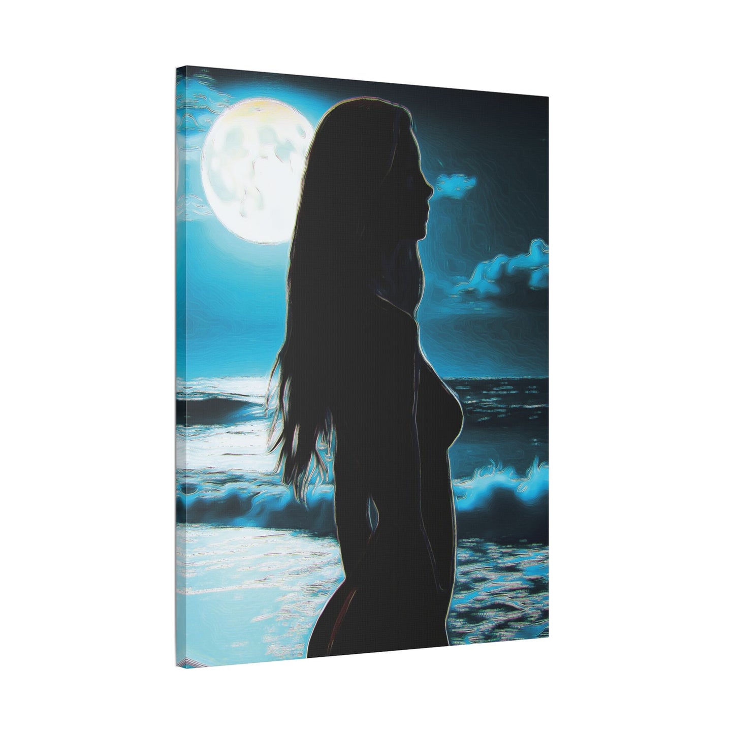 Moonlit Reflections – Serenity, Strength & Ocean Calm in One Magical Moment 🌊🌕 - Stretched Canvas Art Print, Moonlit Ocean Wall Decor, Aesthetic Home Decoration, Unique Artwork for Living Room, Modern Art Gift