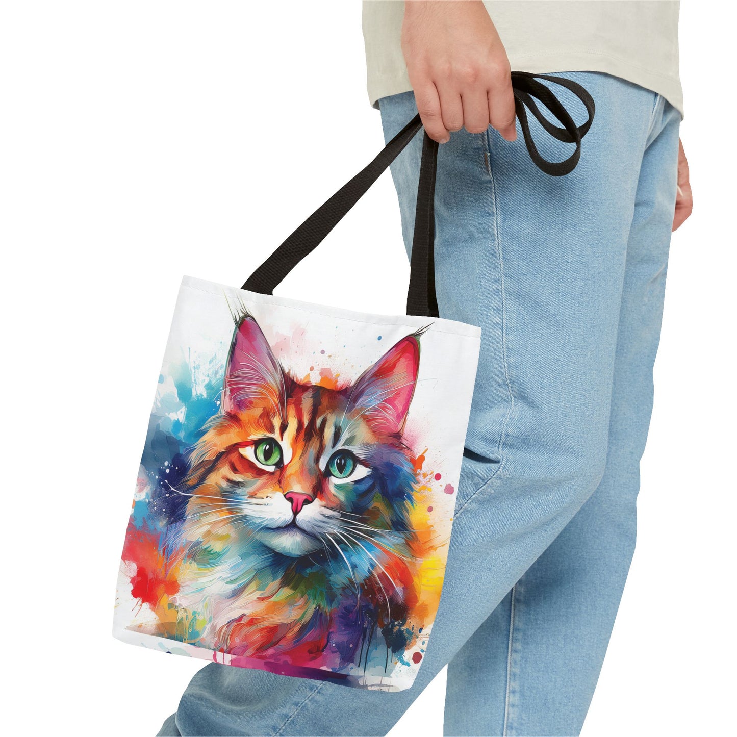 Colorful Tri-Color Cat Tote Bag: Pawsitive Vibes