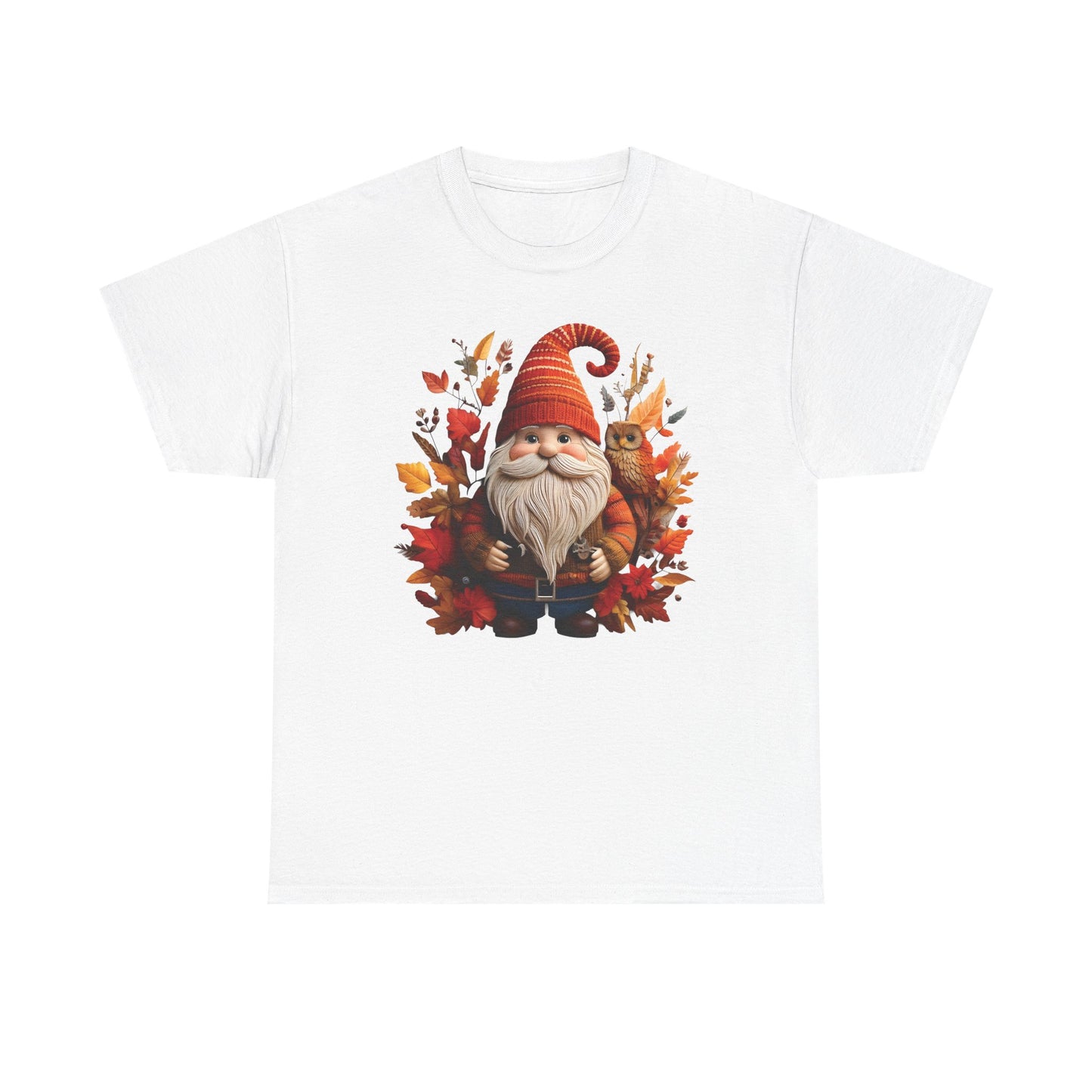 Gnome & Owl Autumn Harmony โ Cozy Magic for the Season ๐๐งก - Tee, Fall T-Shirt, Cozy Halloween Shirt, Pumpkin Spice Gift, Unisex Cotton Top