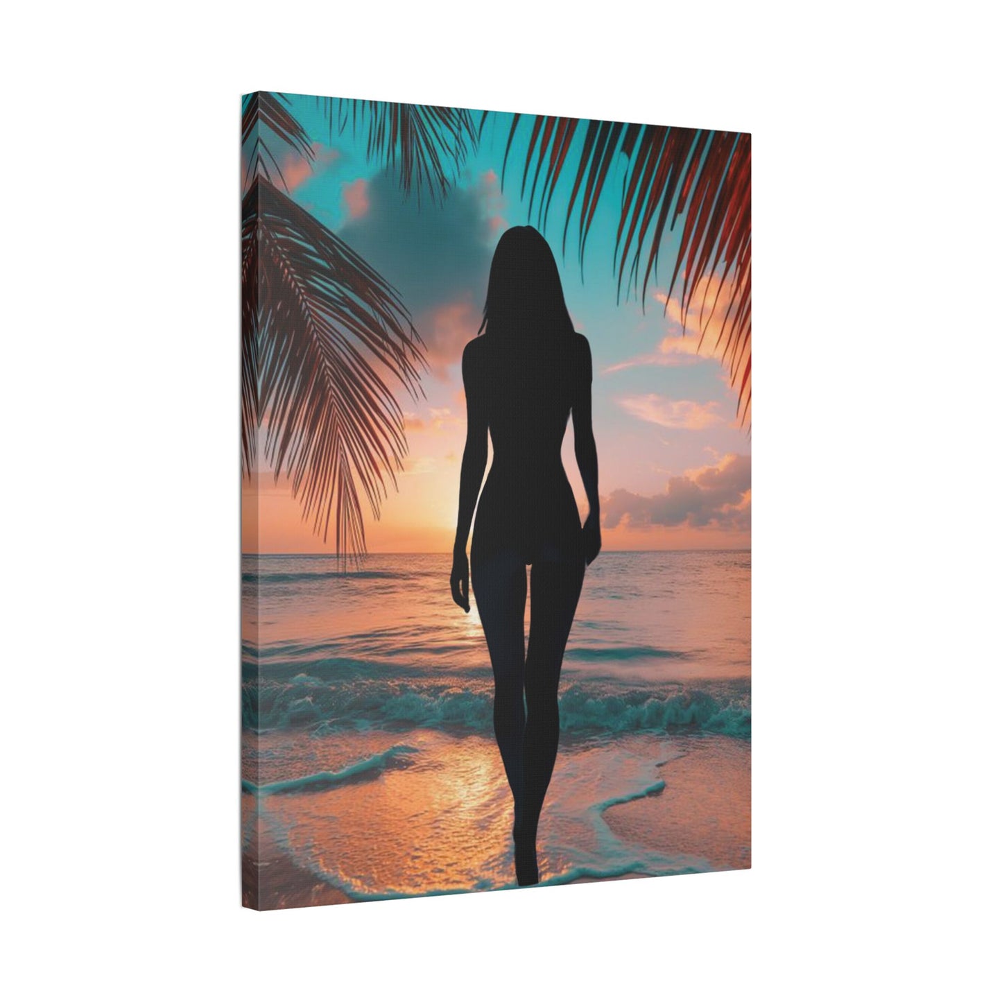 Sunset Spirit – Where Silhouettes and Palm Dreams Meet the Sea - Beach Sunset Canvas Art, Coastal Wall Decor, Tropical Home Decor, Silhouette Print, Relaxing Artwork, Perfect Gift for Nature Lovers