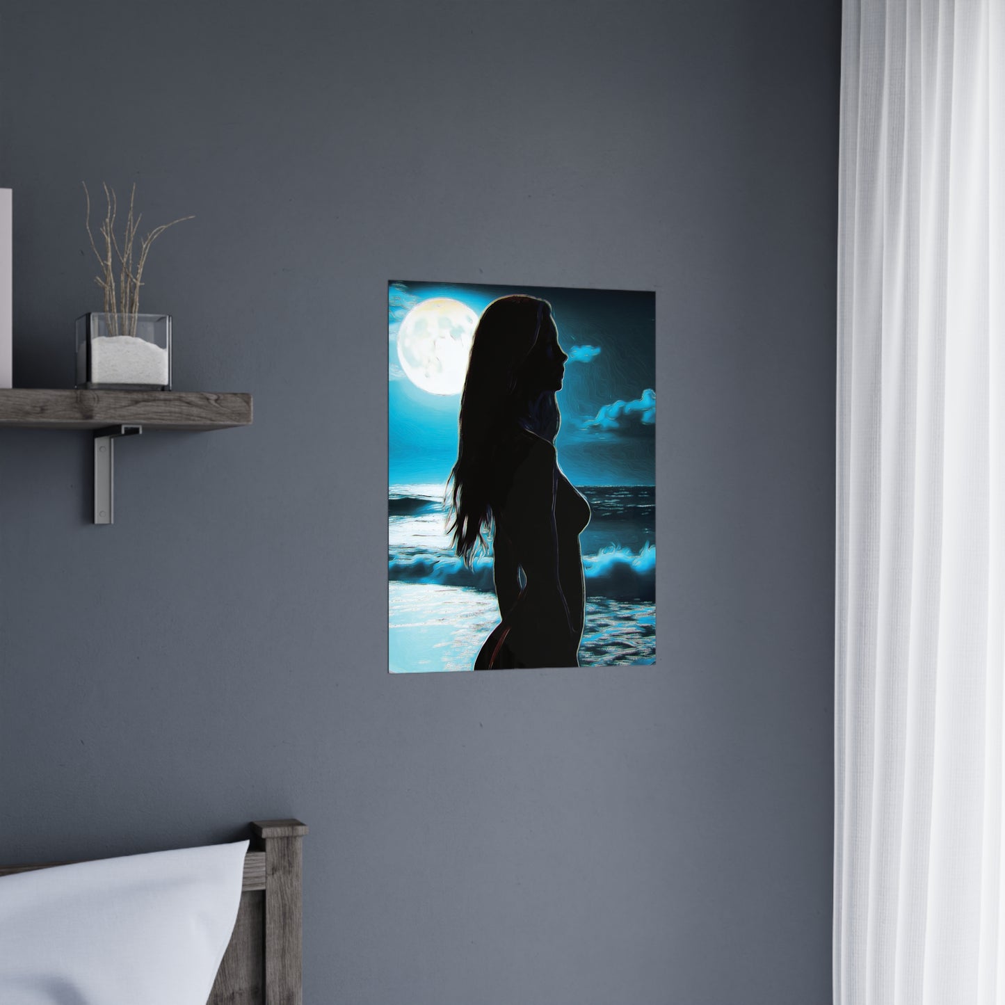 Moonlit Reflections – Serenity, Strength & Ocean Calm in One Magical Moment 🌊🌕 - Moonlit Silhouette Matte Poster, Bedroom Decor, Nighttime Art, Mystical Home Aesthetic, Gift for Art Lovers