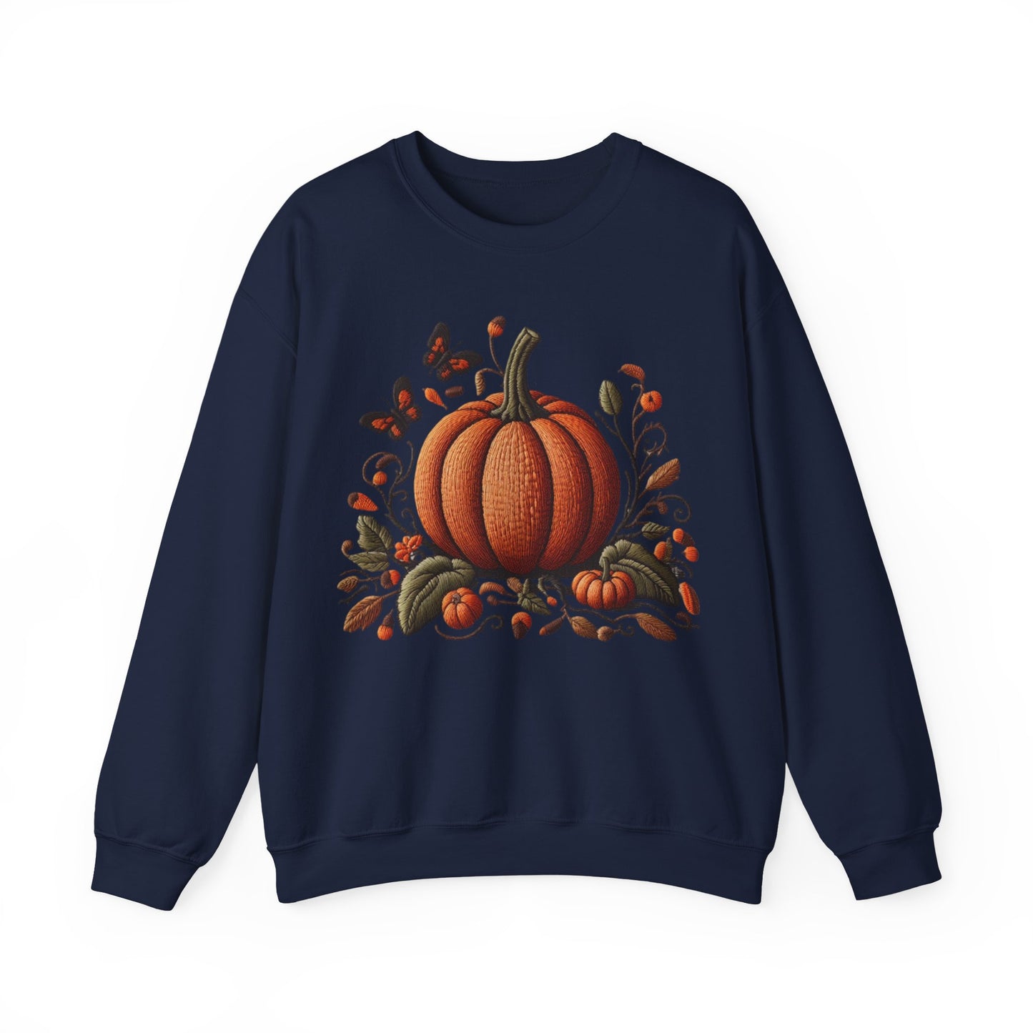 Pumpkin & Botanical Bliss โ Autumnโs Cozy Charm ๐๐ - Autumn Pumpkin Sweatshirt - Cozy Fall Apparel, Unisex Crewneck, Thanksgiving Gift, Seasonal Fashion, Pumpkin Patch Style