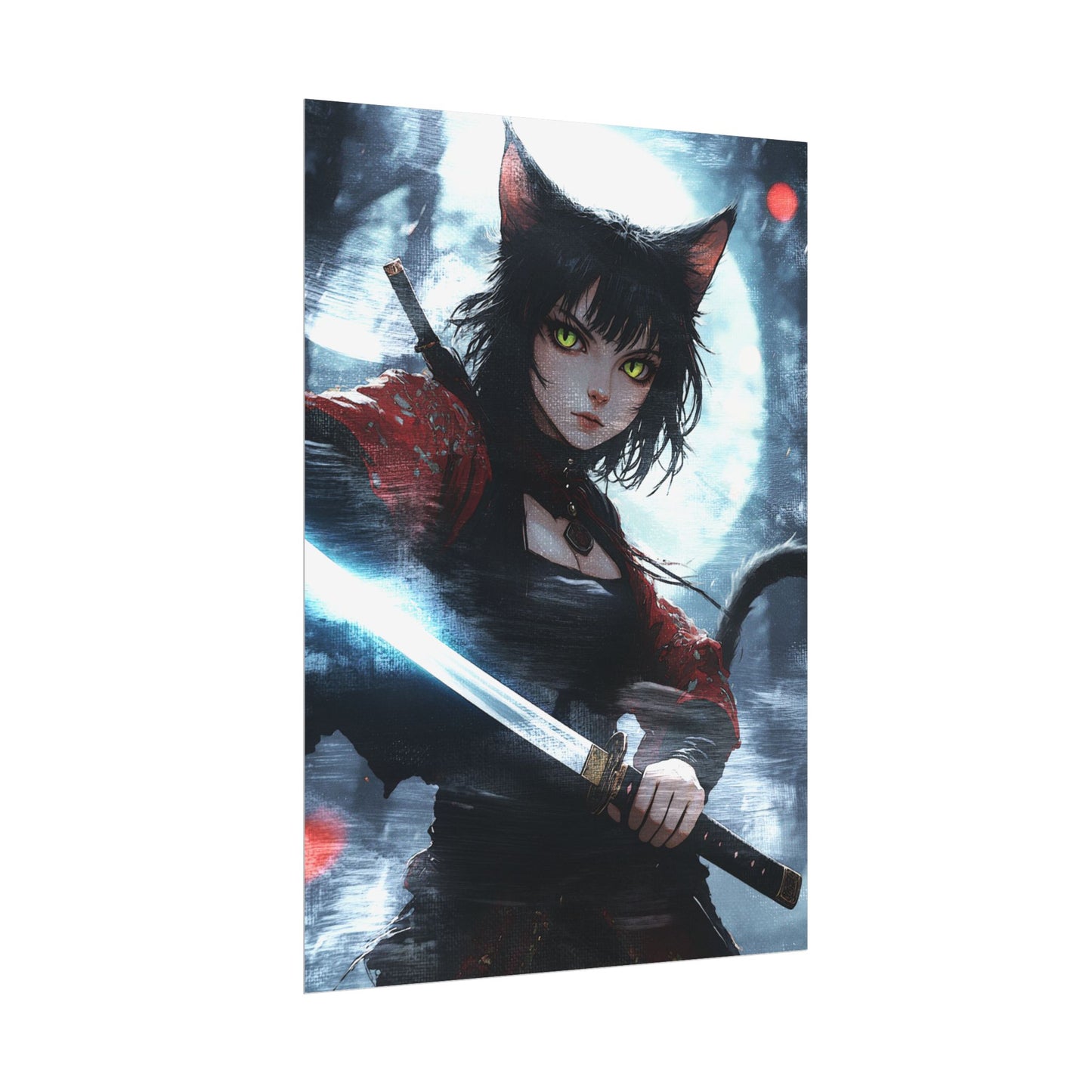 Cat Warrior Art Rolled Poster - Stylish Anime Decor for Home or Office